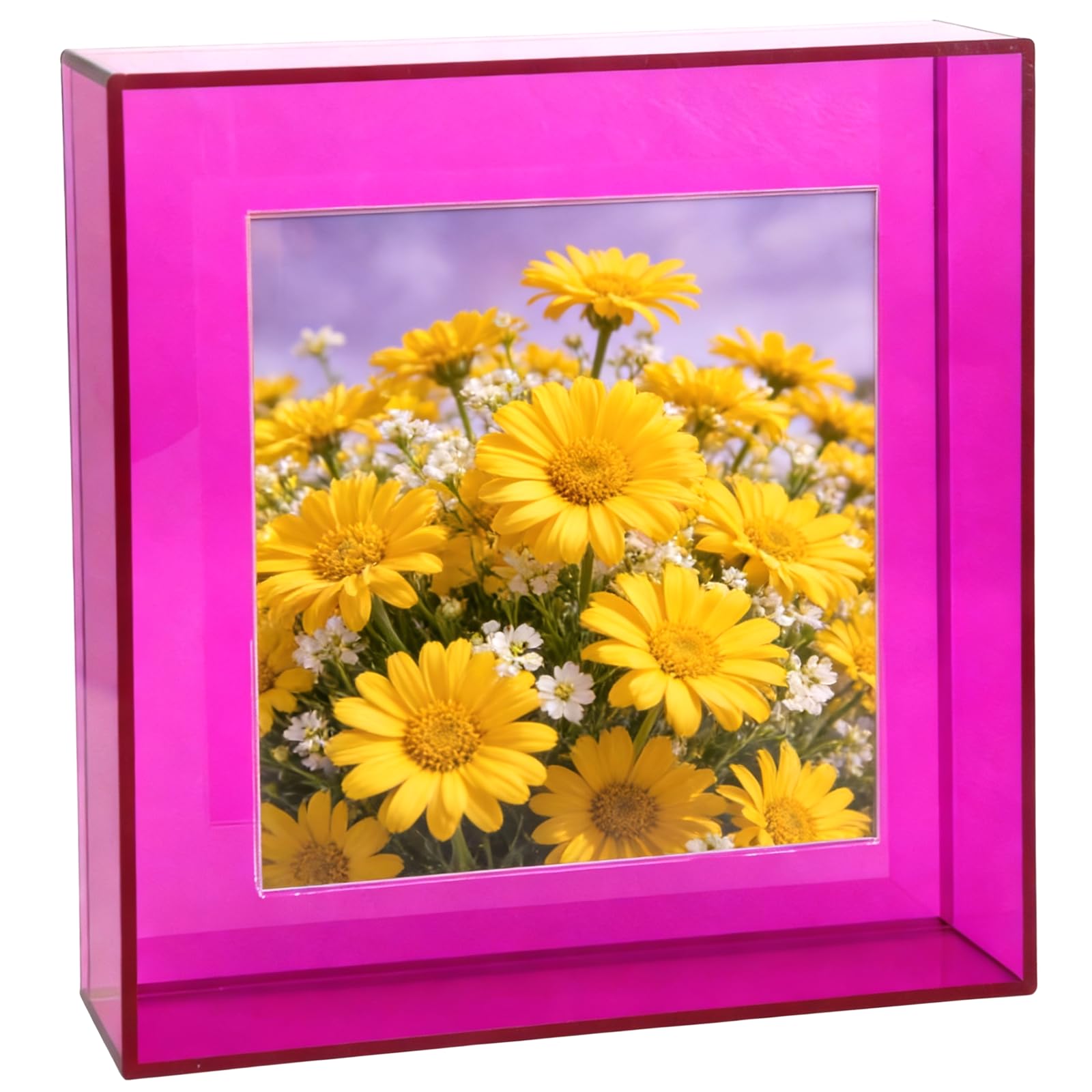 HappyDino 8x8 Acrylic Picture Frame for Wall and Tabletop Neon Floating Photo Frame with Decorative Bright Color, Purple