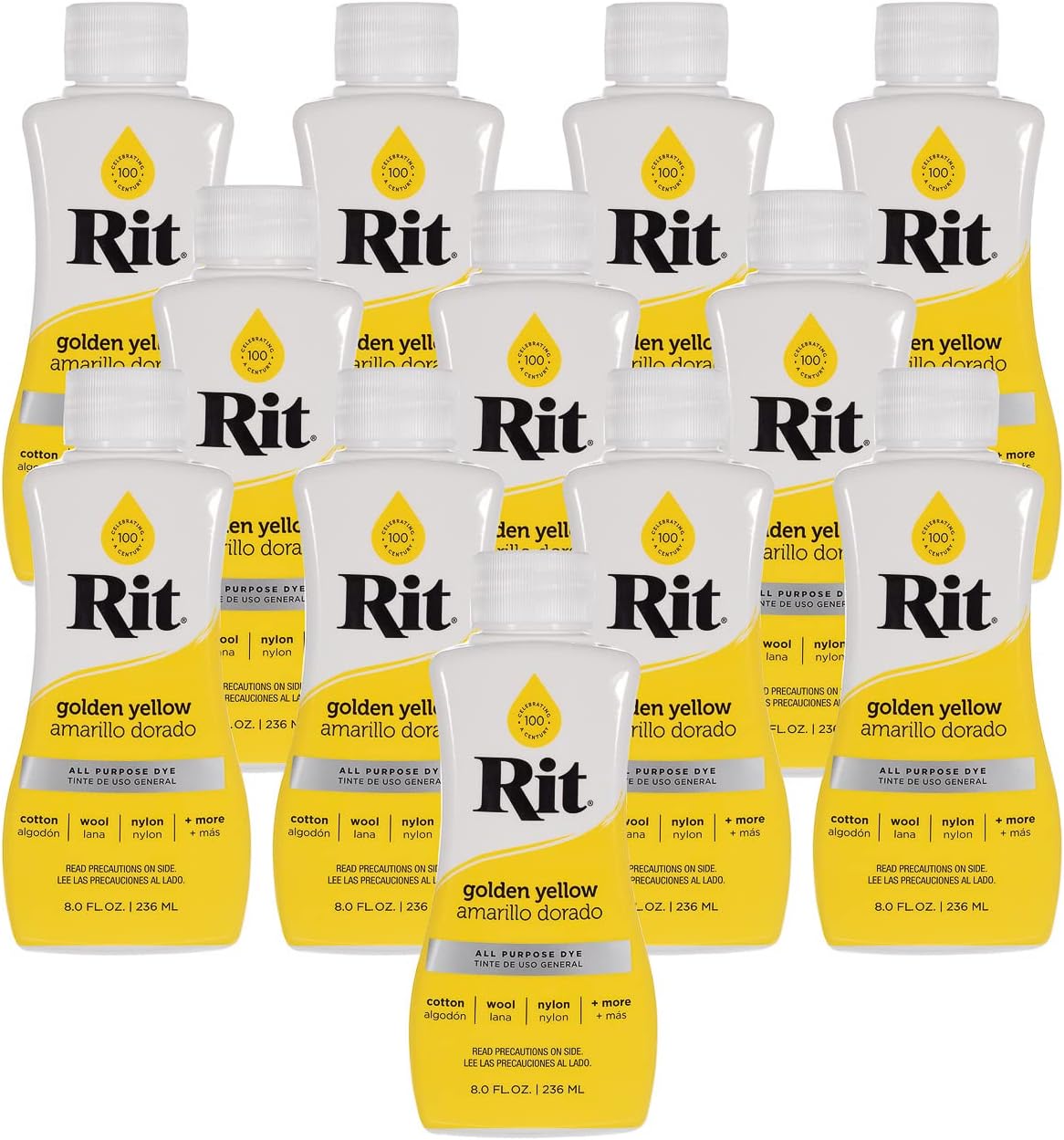 Rit Dye – 8 Oz. Liquid Fabric Dye for Clothing, Décor, and Crafts – Golden Yellow (12 Pack)