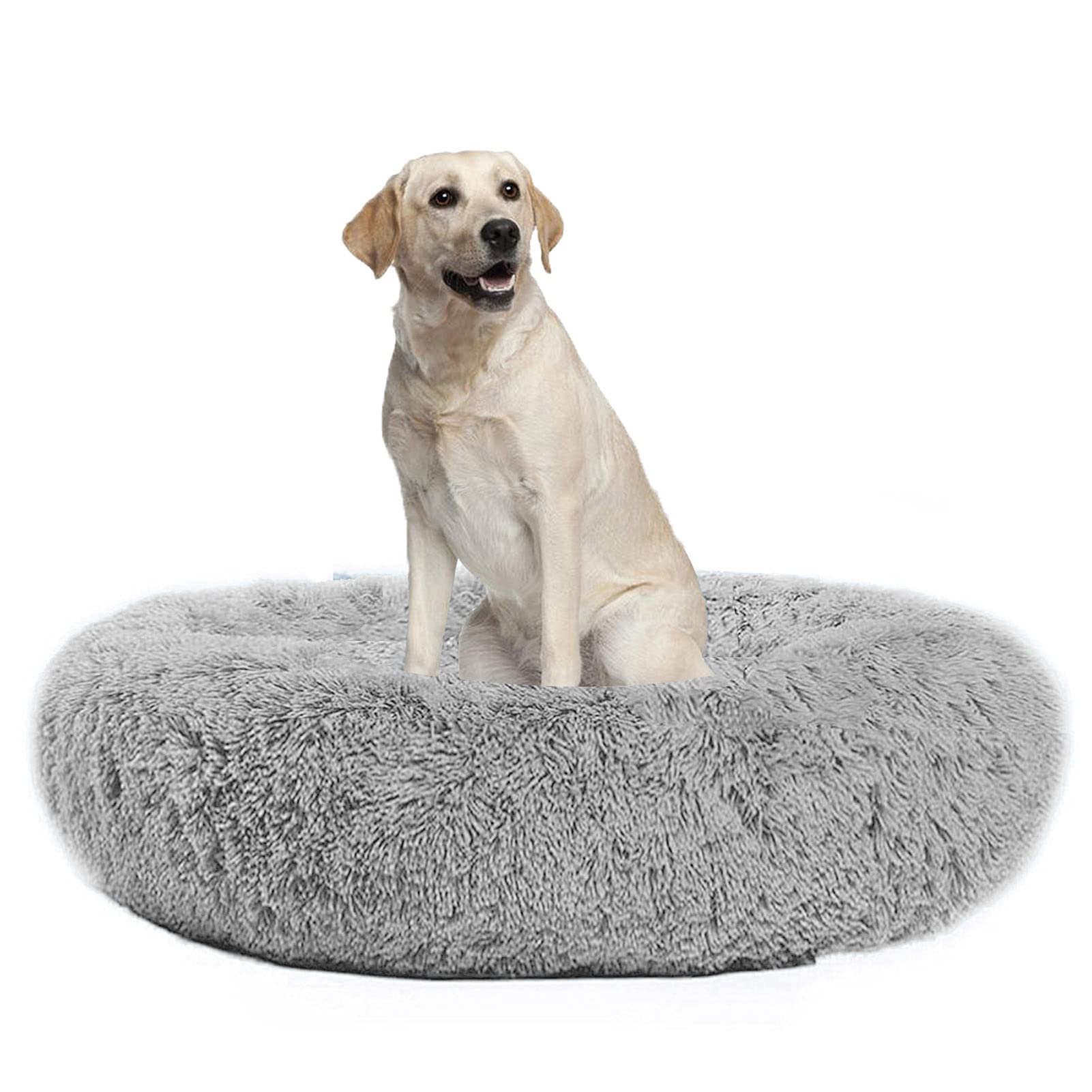 Waigg Kii Dog Bed Plush Donut Large Pet Bed,Round Dog Beds Fluffy Cushion Xl,Soft Pet Bed for Large/medium/Small Dogs and Cats (90cm,Grey)
