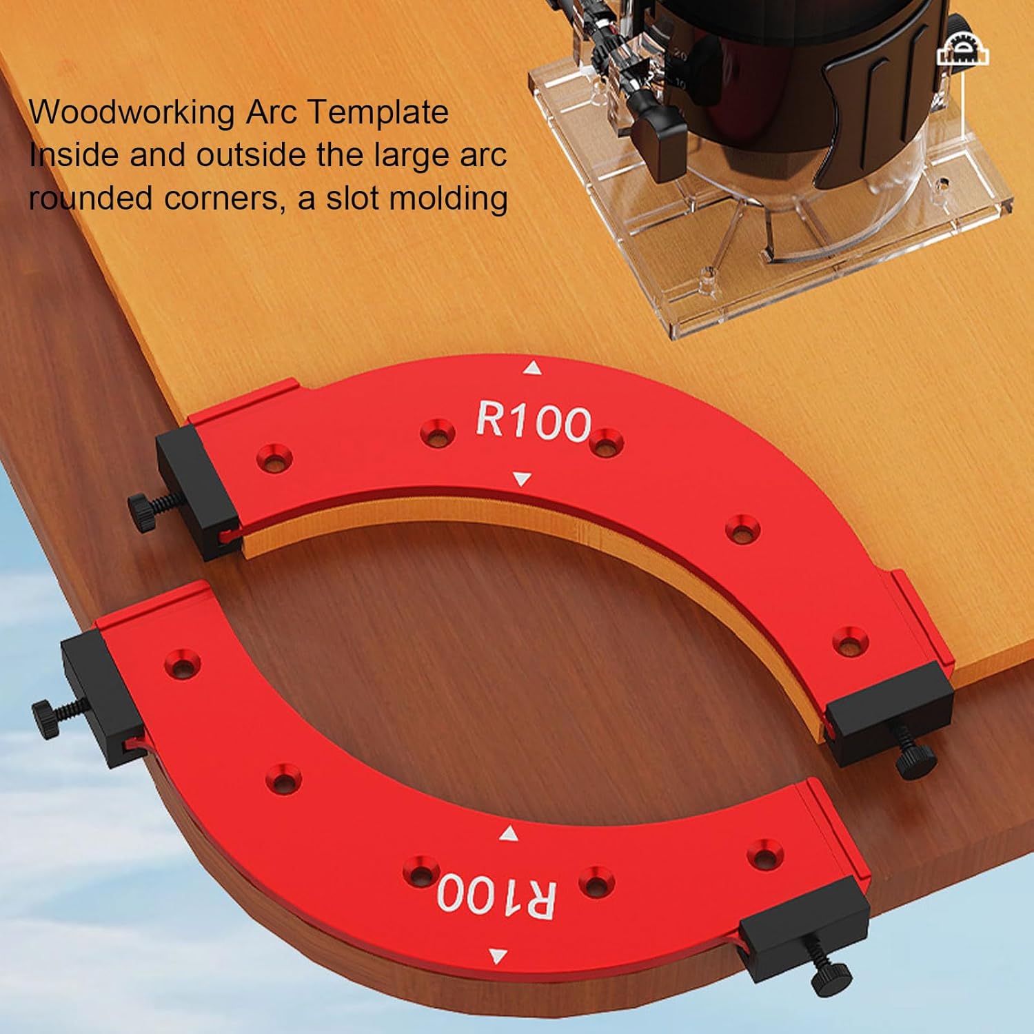 Table Corner Router Jig Set, Round Corner Radius Templates, R100-300 Aluminium Alloy Trimming Round Corner Templates Corner Jig Template Set for Woodworking Routing