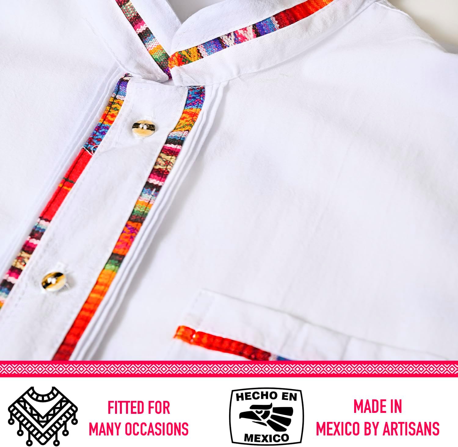 Mexican Guayabera Short Sleeve Shirt for Men Traditional Style Colorful Embroidery Mexican Shirt. Made in Mexico. 100% Cotton - Image 4