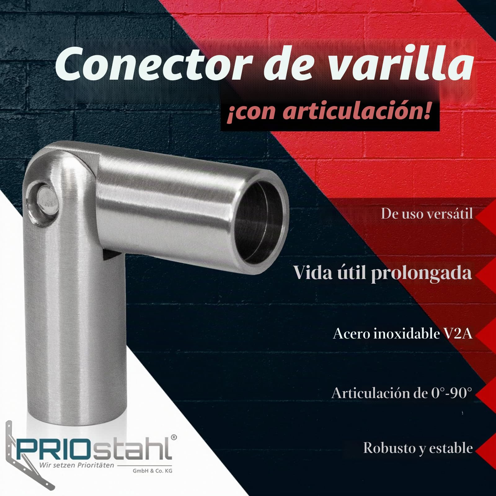 PRIOstahl - Conector flexible con barra de llenado articulada (4 conectores ajustables de 10 mm, acero inoxidable V2A, para barra, barra redonda, barandilla de escalera, construcción de barandilla