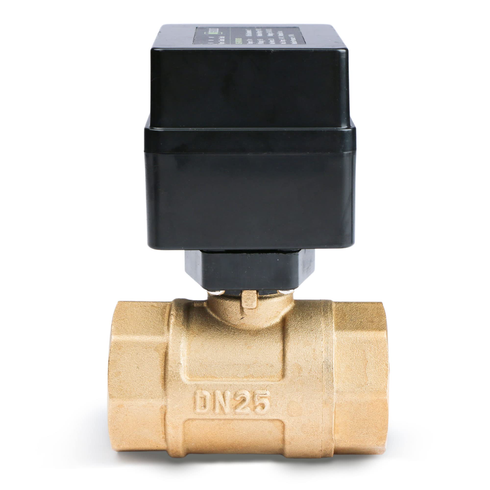 Válvula de bola motorizada - Válvula de bola de latón de 1" con conexión estándar, 9-36 V AC/DC, configuración de retorno automático de 2 hilos, sin energía abierta (N/O) de U.S. Solid