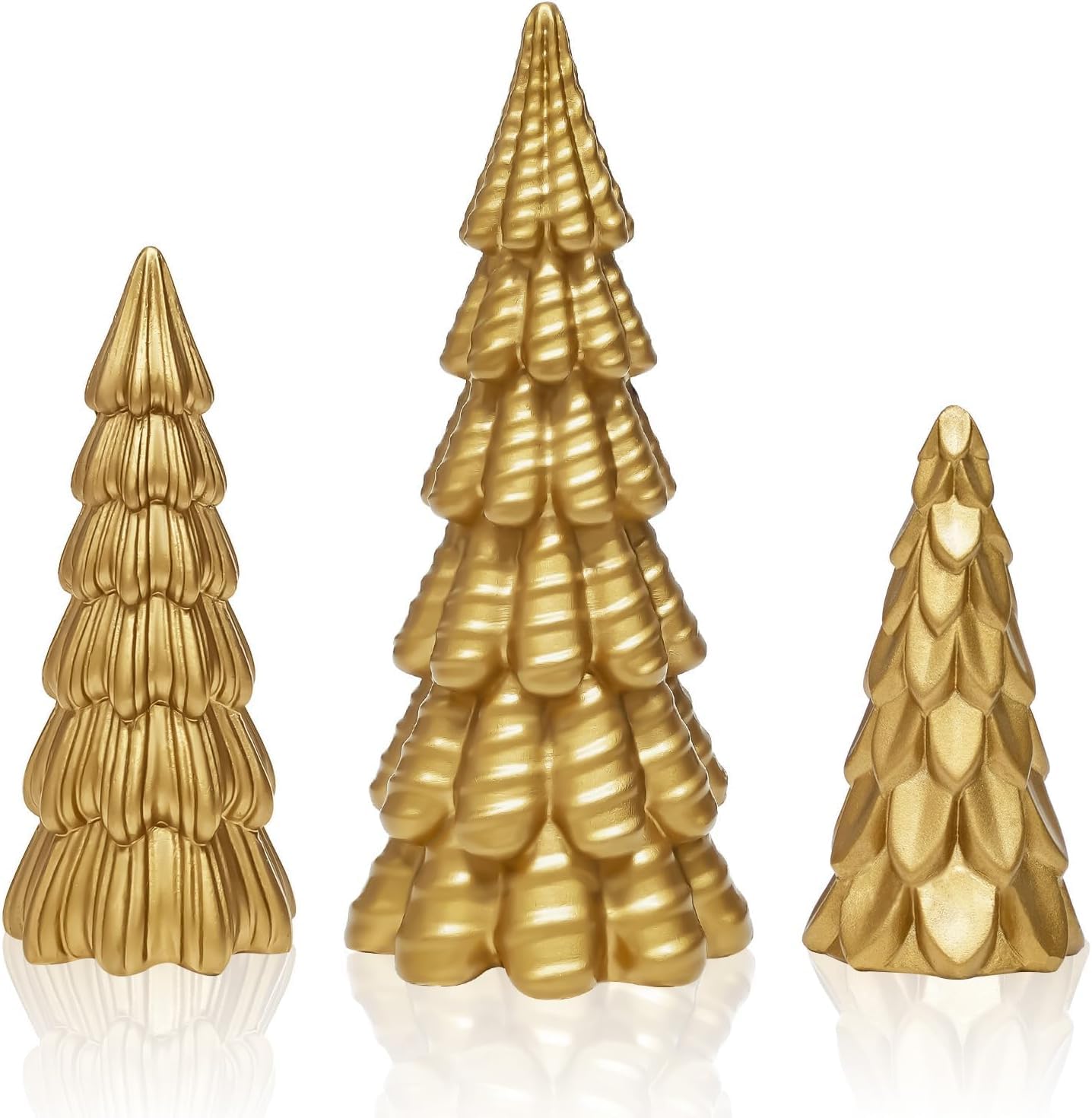 GW Box 3 Pcs Gold Christmas Tree Figurines Set Christmas Tree Gold