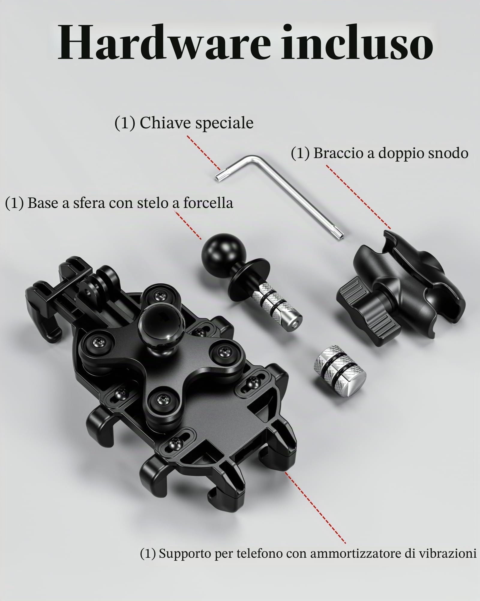 BRCOVAN Supporto per cellulare per manubrio della forcella della moto, con antivibrazioni, regolabile, resistente, adatto per tubi da 12 mm a 25,4 mm di diametro, compatibile con smartphone da 5,4 a