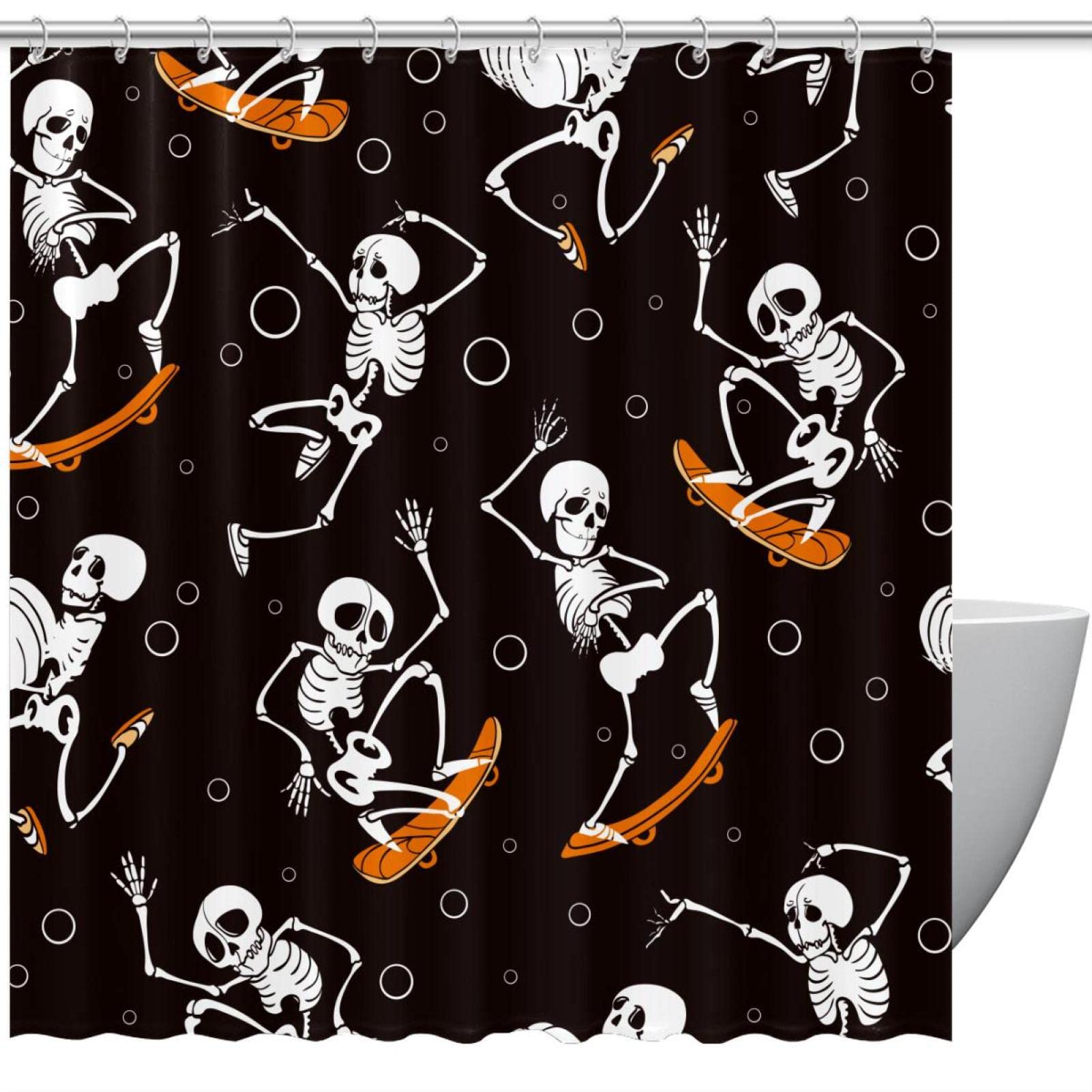 Rideau de douche squelette imperméable aux motifs joyeux d'Halloween
