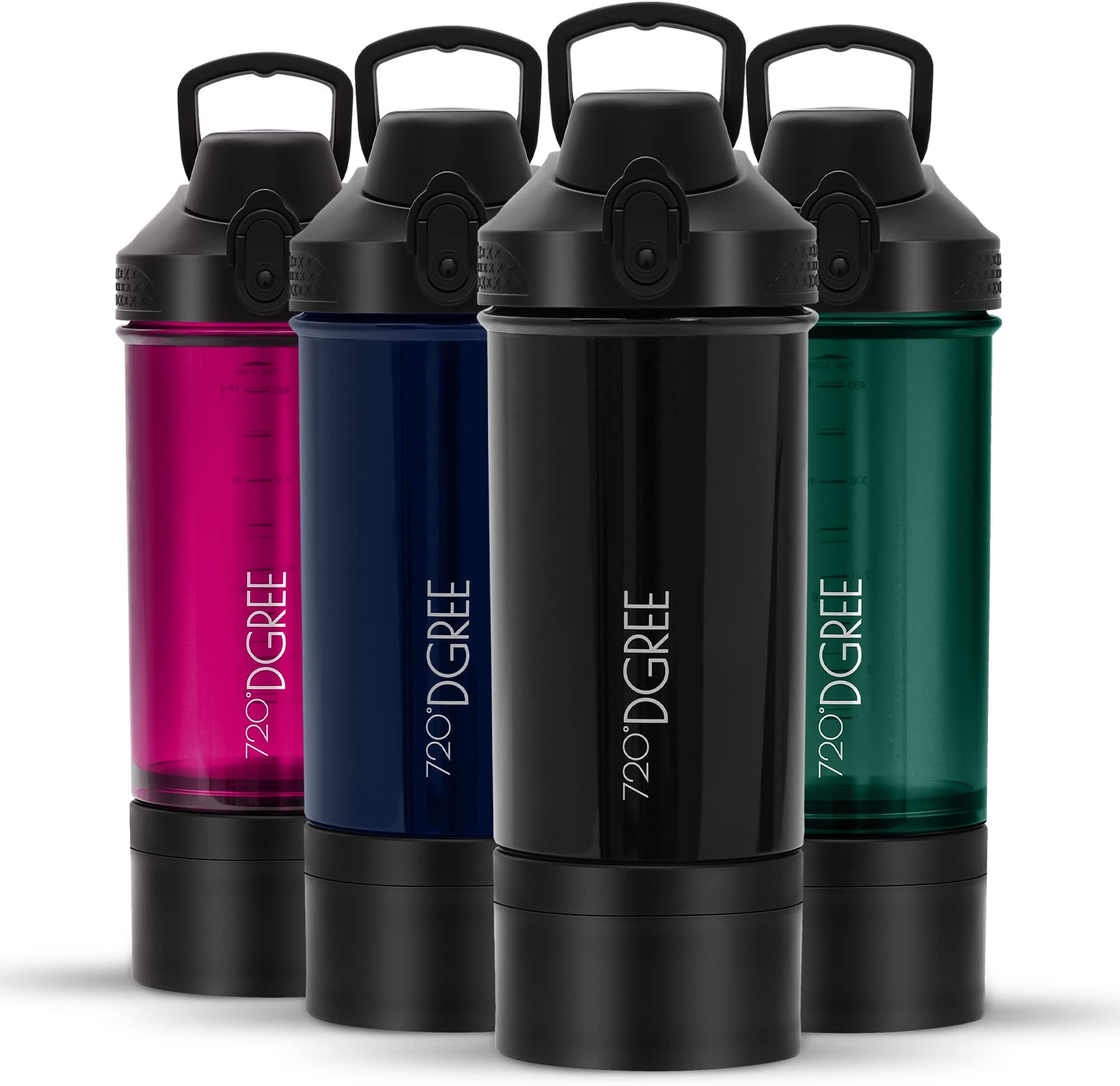 720°DGREE plastic Premium Protein Fitness Shaker With Powder Compartment - Leak-Proof, Bpa-Free, Mixing Cup For Creamy Protein Shakes, Gym, Workout, Nutrition|550ml, Onyx Black