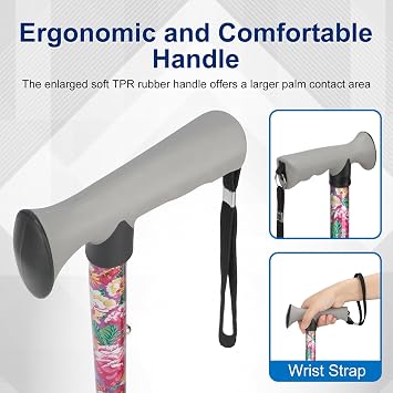 supregear Folding Walking Stick, Adjustable Height Foldable Collapsible Lightweight Portable Travel cane with Soft Handle, Walking Aid for Elderly Disabled Men Women