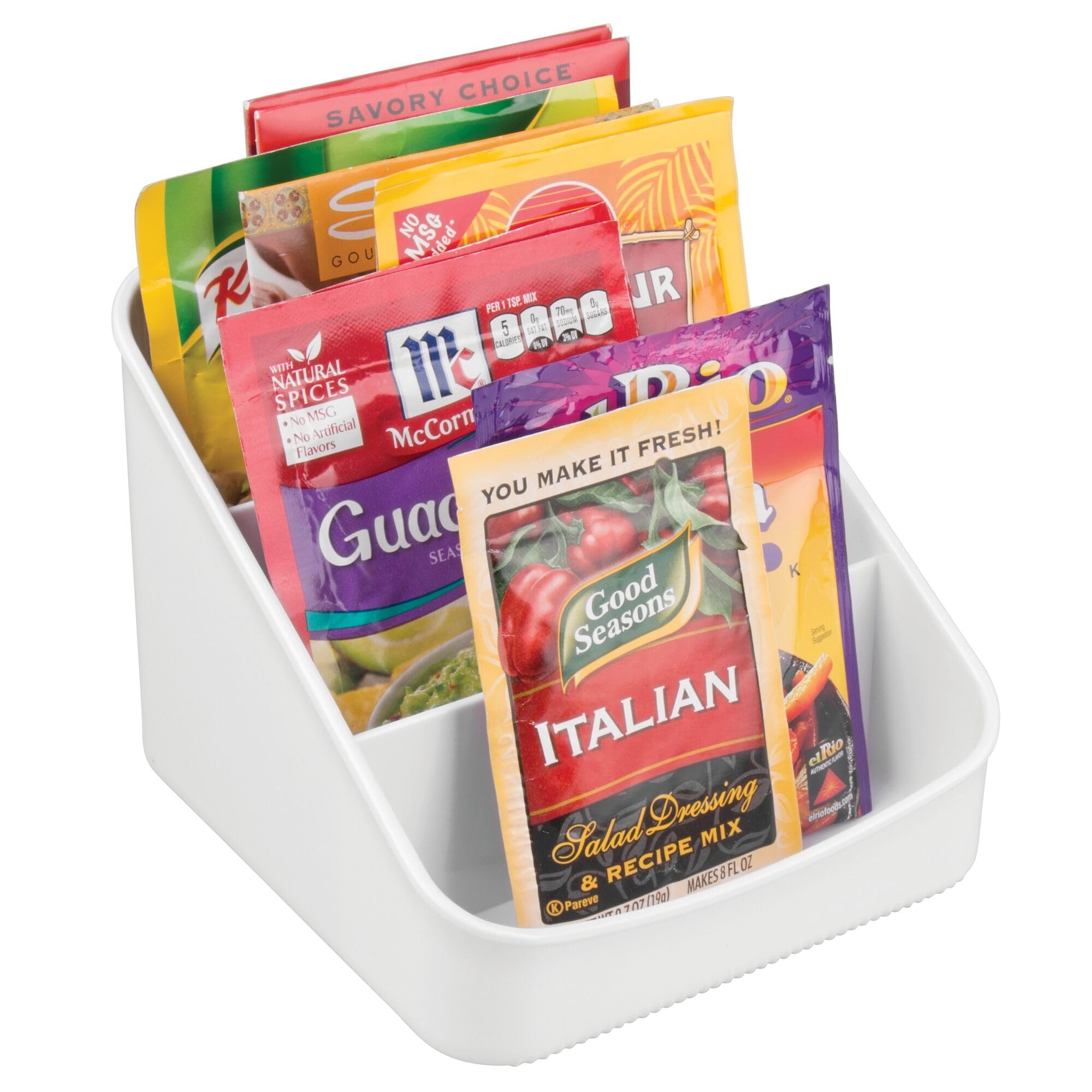 iDesign - Set di 4 organizer suddivisi in 3 sezioni per cucina e dispensa, colore: bianco