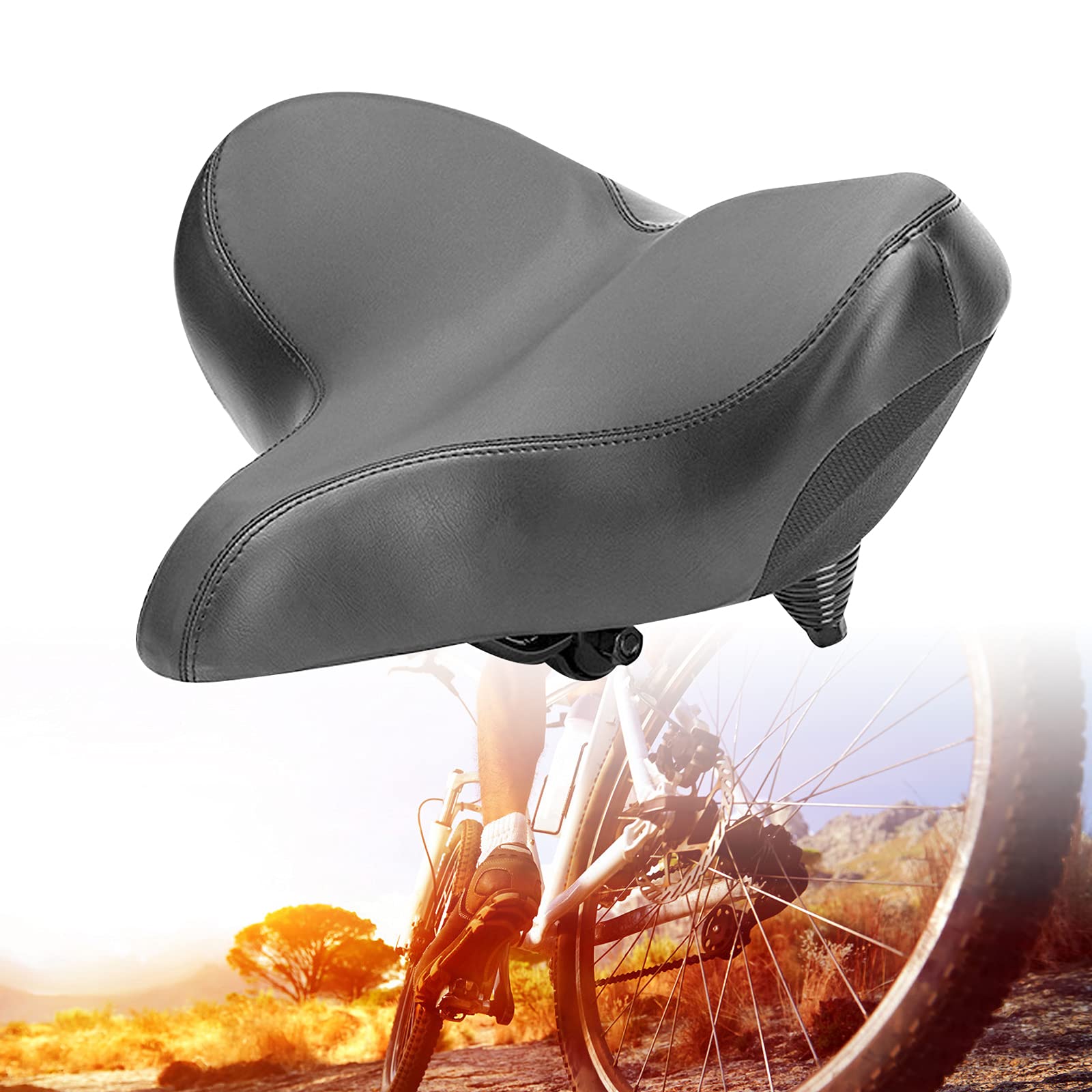 Selle Vélo Confortable TONBUX – Gel, Creux Anatomique, Double Ressort, Bande Réfléchissante, Universelle (ville/VTT/route)