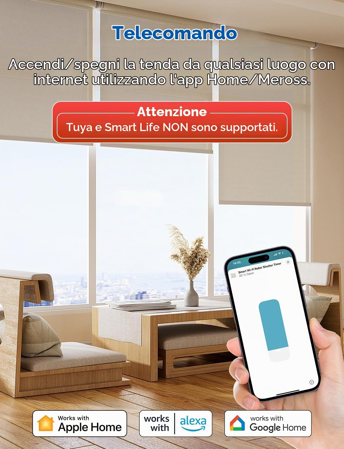 Meross Interruttore per tapparelle (è necessario un cavo neutro), set di 4 interruttori per tende da finestra compatibili con HomeKit, Alexa e Google Home, controllo vocale e telecomando