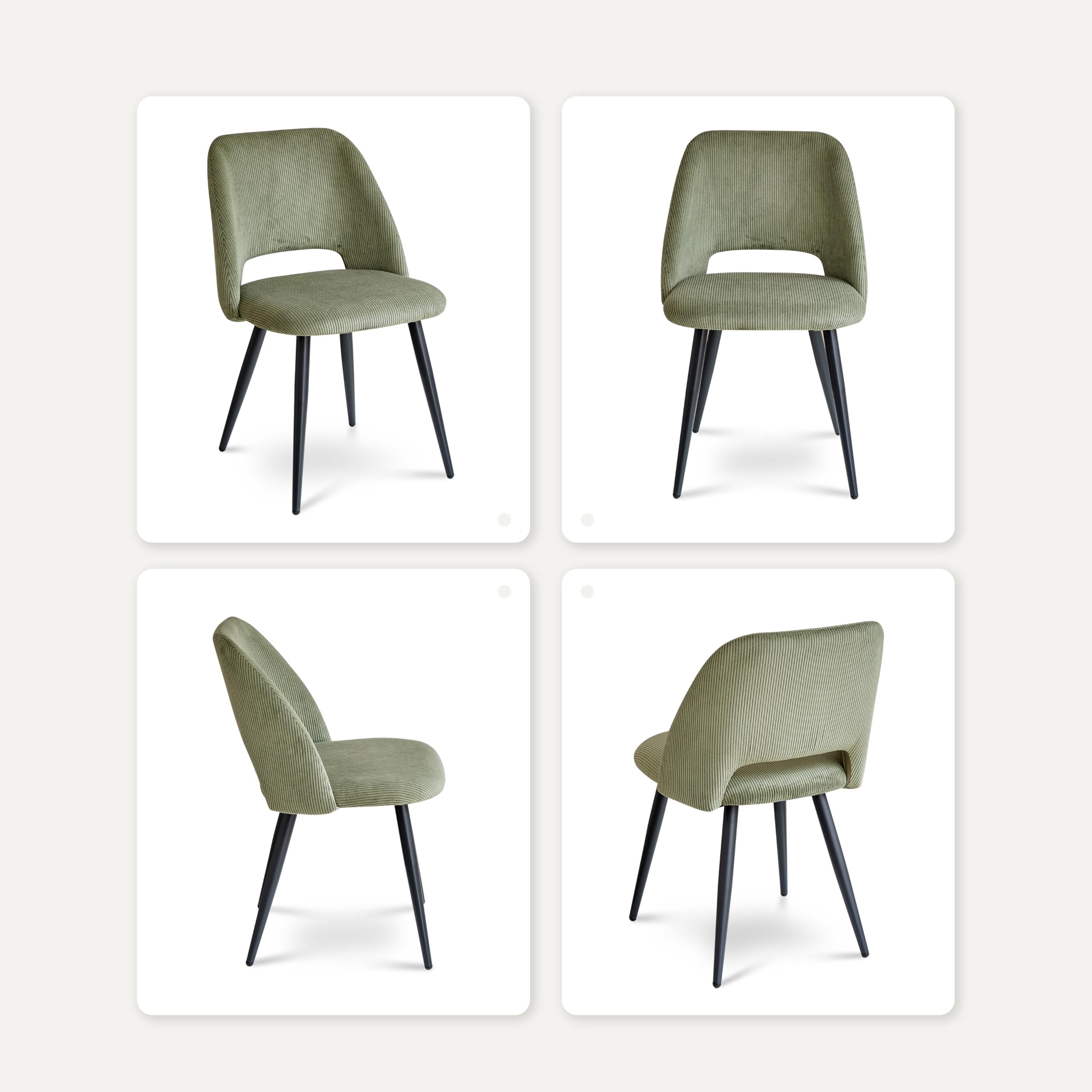 GrandCA HOME Set Tavolo e Sedie da Pranzo,Tavolo Rotondo Moderno da 100 Cm,4 Sedia da Pranzo In Velluto a Coste Traforato,adatto Per Cucina, Soggiorno, Caffetteria(Legno Chiaro + Verde)