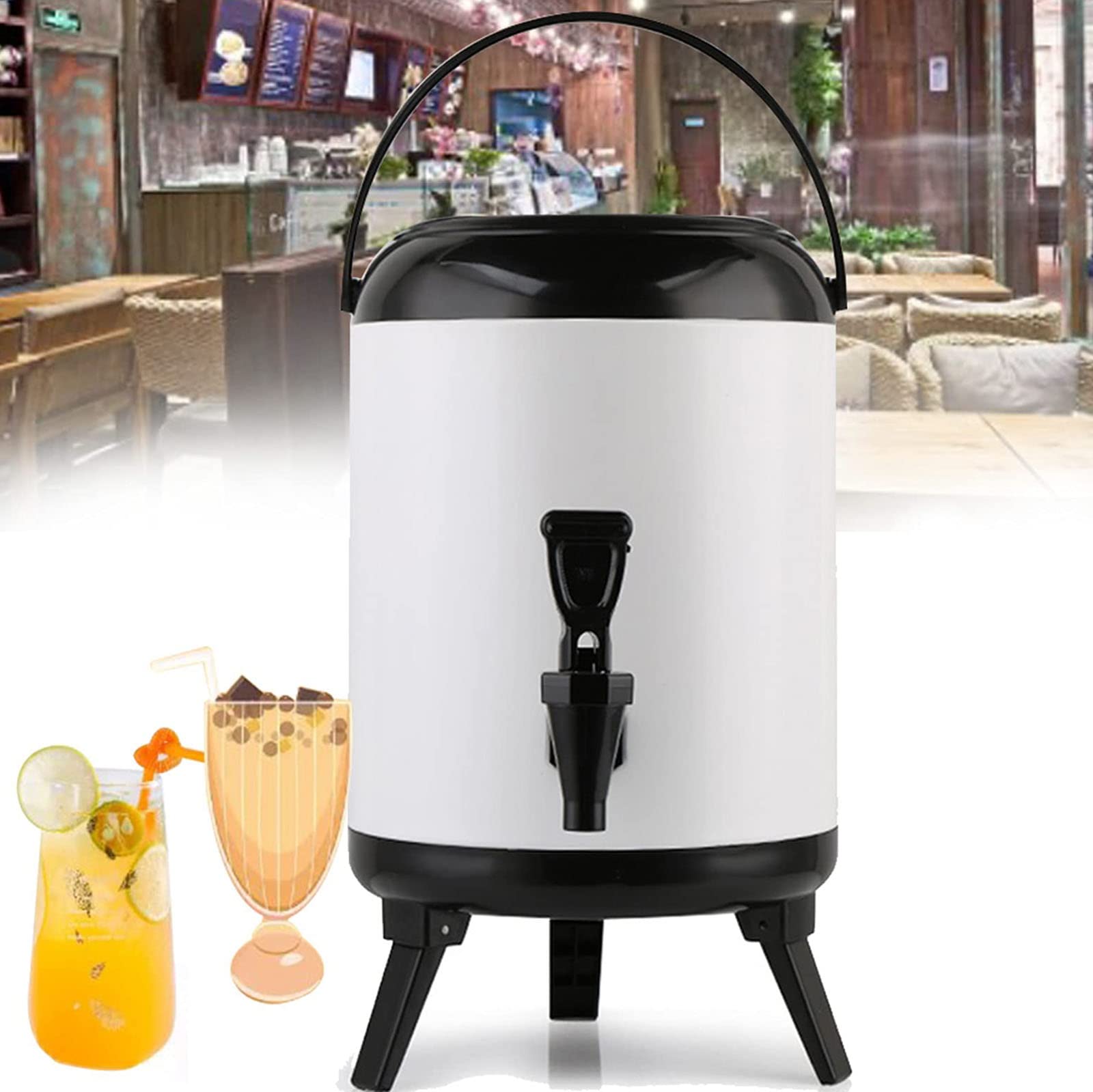 MYUYEE Commercial Insulated Beverage Dispenser, Stainless Steel Milk Tea Insulation Bucket, Coffee Urn Insulated Container Large Capacity,Stainless Steel Bucket (D-6L)