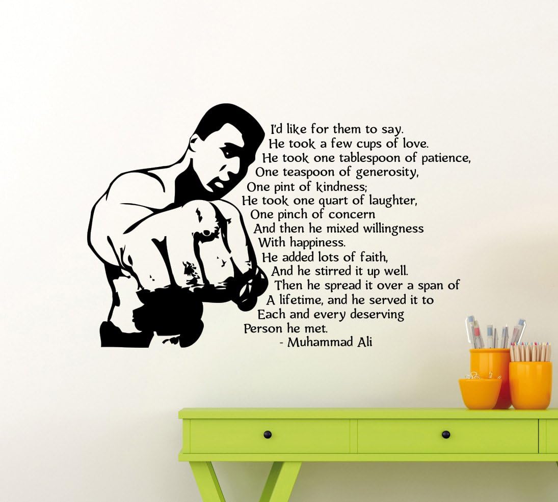 Ali Quote Wall Vinyl Decal Champions Gym Motivational Fitness Vinyl Sticker Cassius Clay Inspirational Home Sport Gym Art Decor Lettering Boxer Boxing Quotes Mural Vinyl Sticker (162ex)