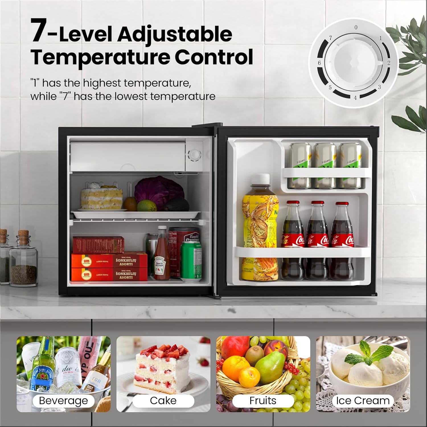Antarctic Star Mini Fridge with Freezer, Rated 1.6 cu. ft, Small Upright Refrigerator with Removable Shelves, 7 Adjustable Thermostat, Low Noise for Bedroom/Apartment/Office image 3 of 7 B0FHGCL873