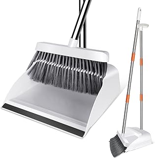 Masthome Broom and Dustpan Set with 130cm Stainless Steel Handle Upright Lobby Set for Household Kitchen Room Office