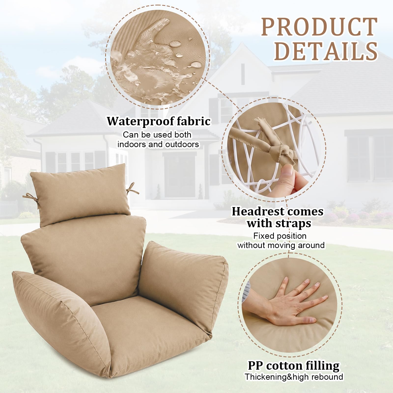 Coussin pour fauteuil suspendu, chaise suspendue, extérieur, coussin pour balancelle suspendue, coussin d'extérieur avec appui-tête, imperméable, pour balançoire suspendue en rotin synthétique/rotin