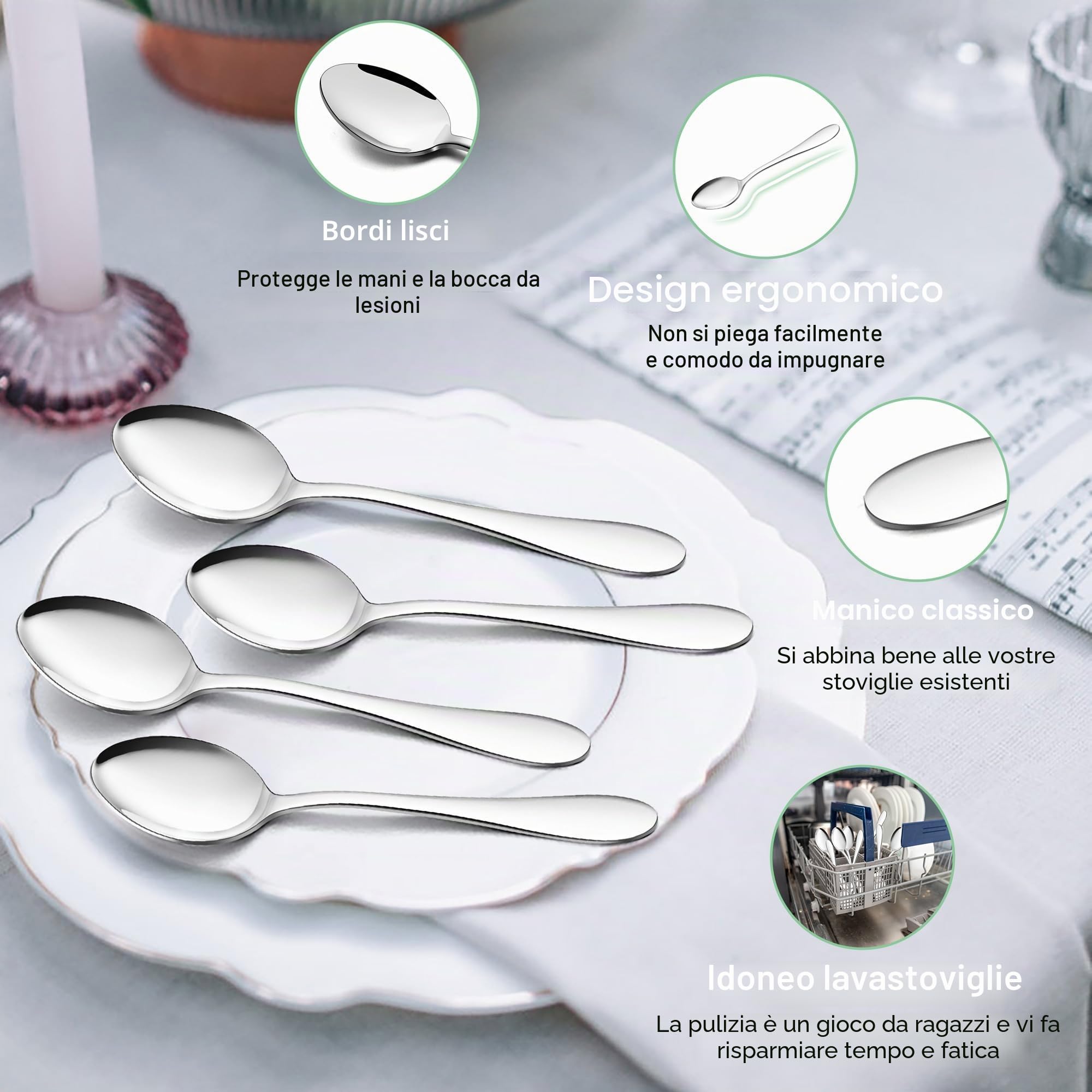 HaWare Set di cucchiaini da caffè in acciaio inox (48, manico classico)