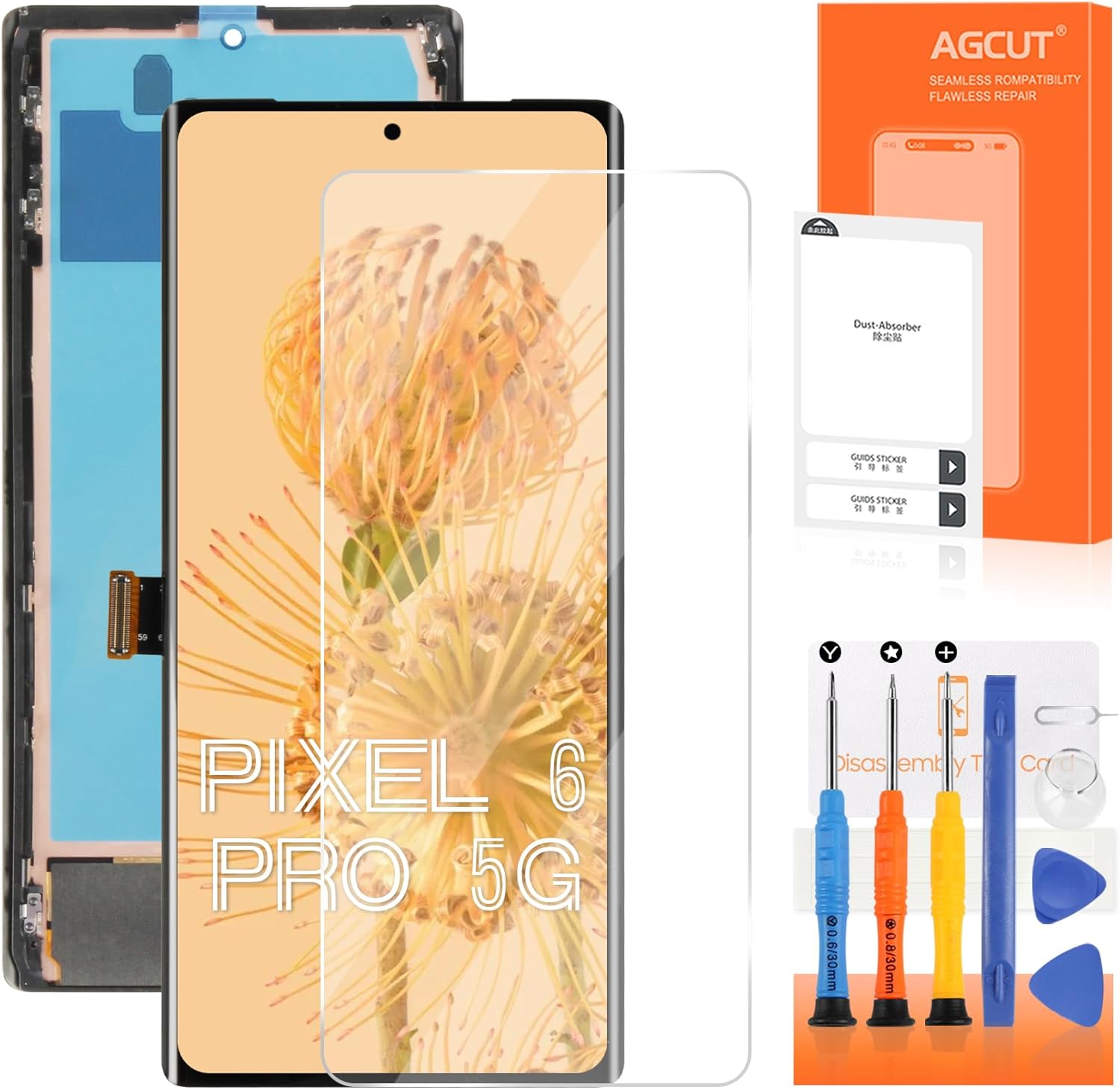 OLED for Google Pixel 6 Pro Screen Replacement for Pixel 6 Pro LCD Display GLUOG G8VOU LCD Digitizer Screen Touch Assembly with Frame+Fingerprint Cable Installation Guide