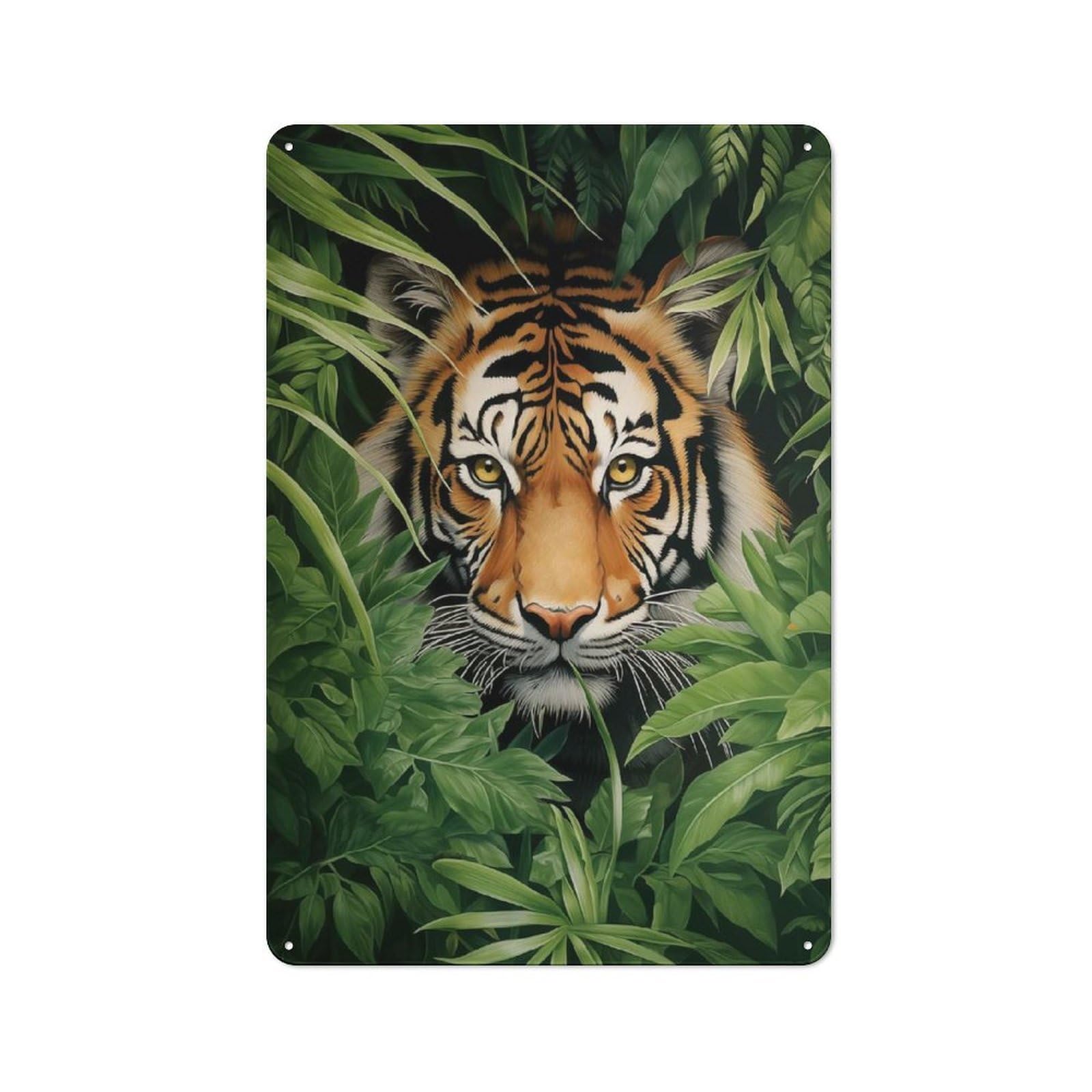Junmoney Tiger In The Jungle Retro Metal Sign 30X20cm For Hobby Room Or Studio, Autumn Wall Decor For Creative Interior Collectors