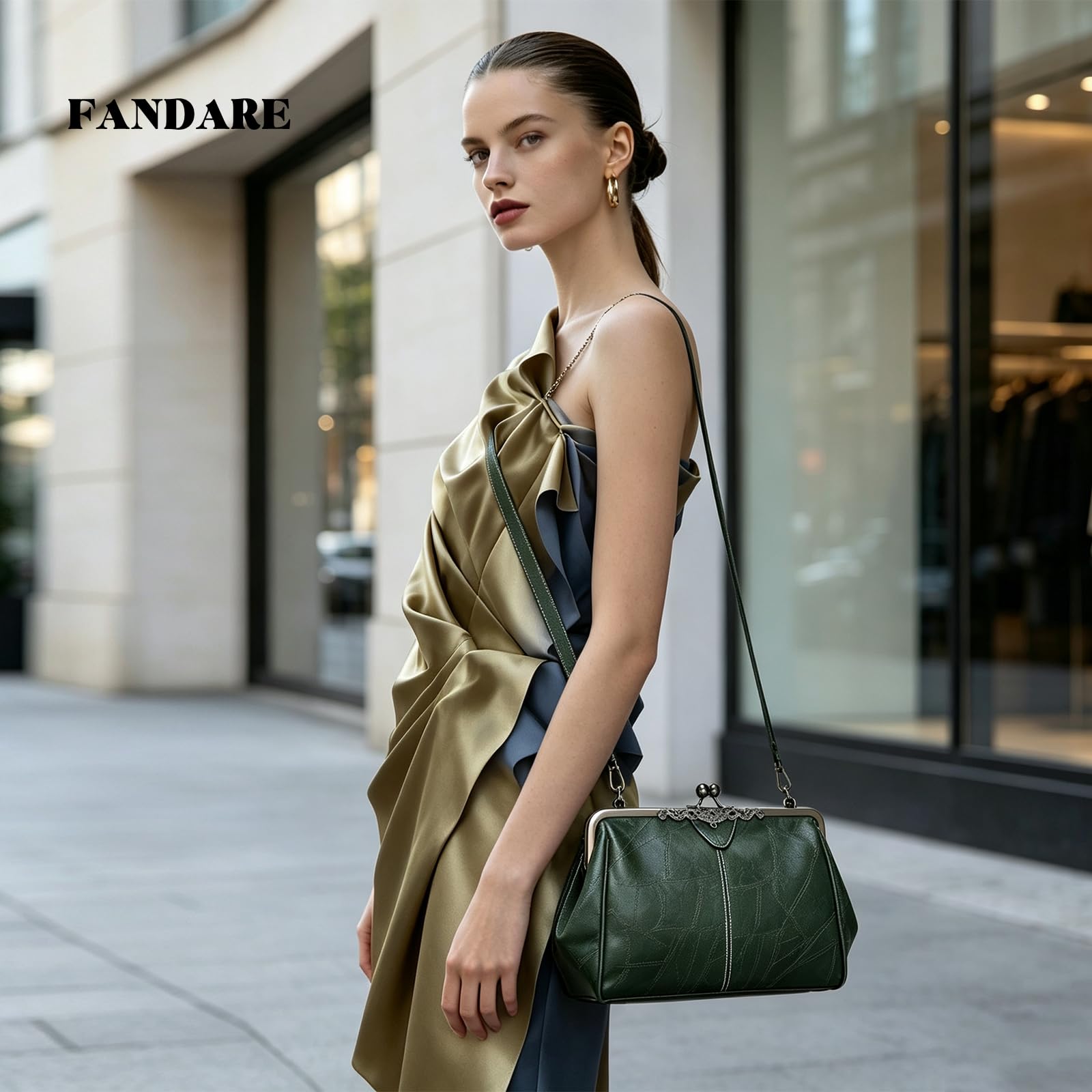 FANDARE Handtaschen Damen Schultertasche Wasserdicht Umhängetasche Handy Bag Frauen PU Leder Schultertasche Crossbody Messenger Bag Shopper Reisen Arbeitstasche Grün