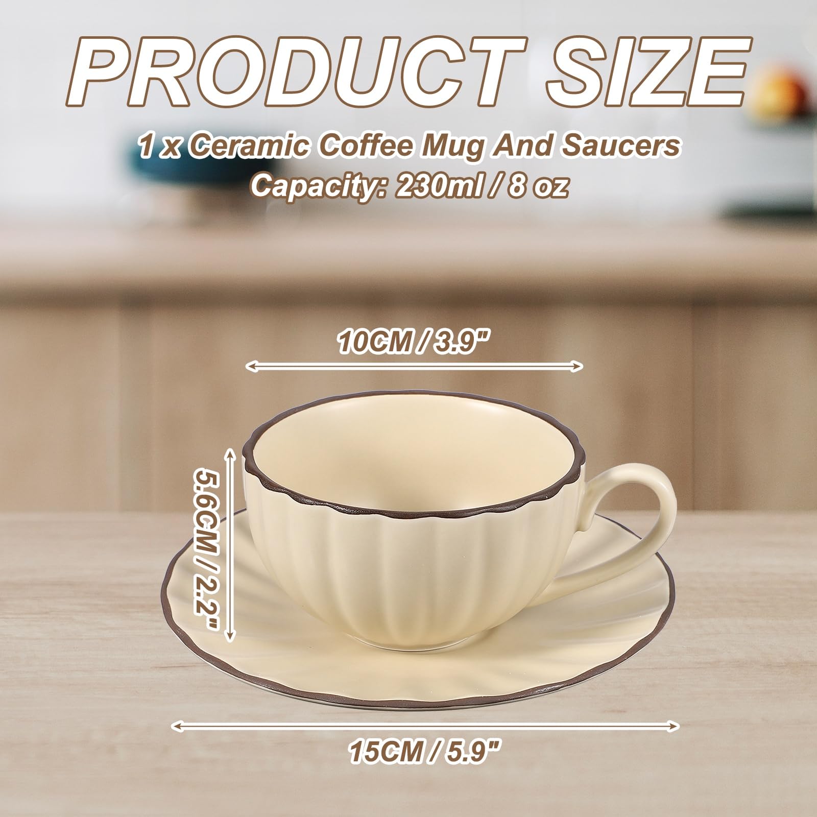 QUARKZMAN Tazas De Espresso Vintage Hechas A Mano Taza De Té Cerámica Beige | Tazas De Café Y Platillos De 8 Oz, Con Asa, Seguras Para Lavavajillas Y Microondas, Para Latte, Hogar, Regalos