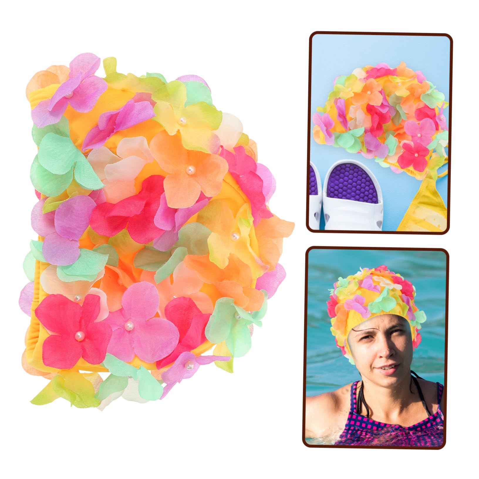 ibasenice Chapeau de Natation Piscine Femme Cheveux Chapeau de Bain Mesdames baignade Tissu Bonnet de Bain Fleur Bonnet de Bain avec Fleurs Chapeaux de Bain Bonnets de Bain Nylon