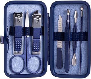 TONECY Juego de tijeras de pedicura profesional de corte de uñas de 7 a 23 piezas de acero inoxidable con gancho de águila portátil para manicura y cortaúñas (color : 7 piezas azul)