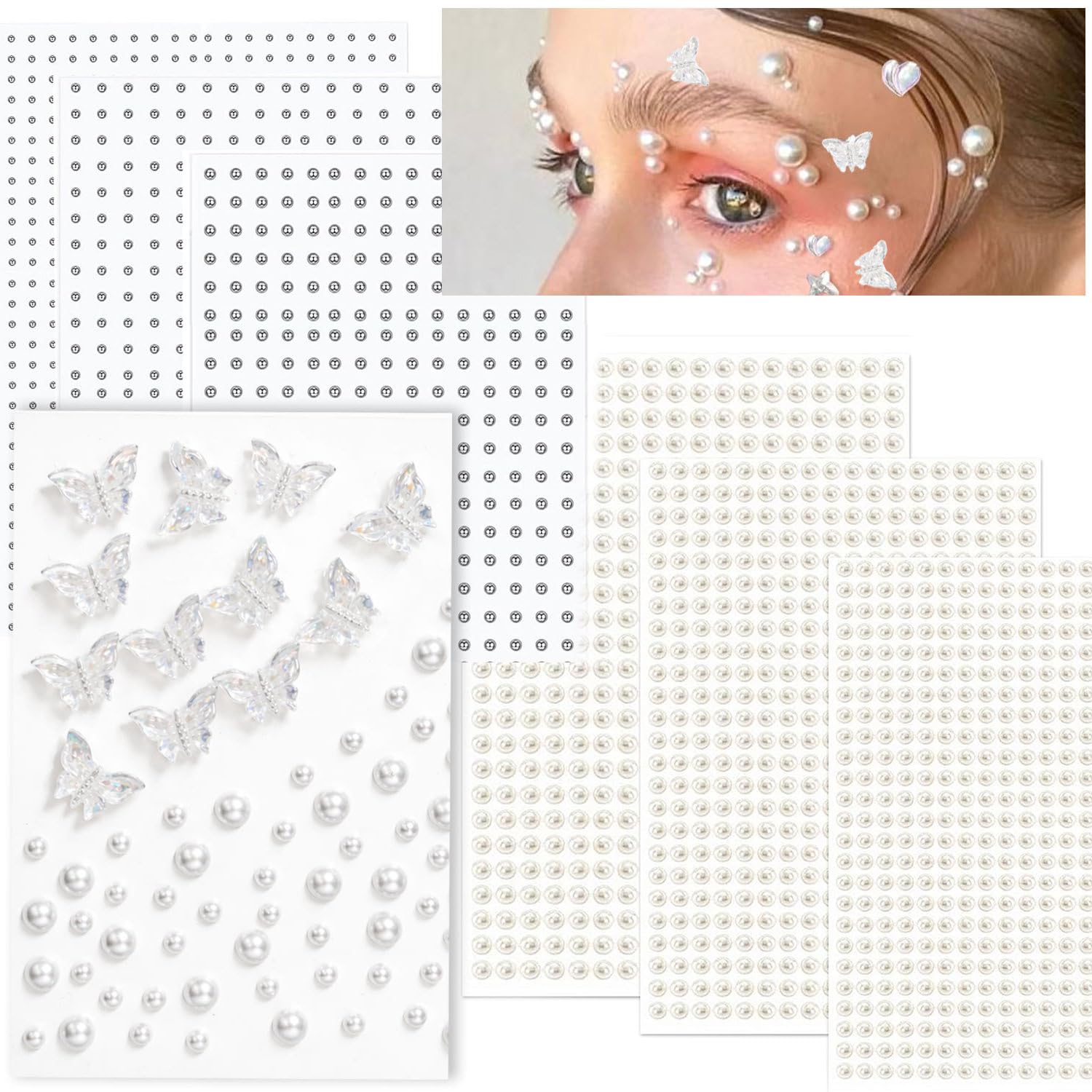 VAMA Fashions 893Pcs Face Gems Rhinestones Pearl Beads Self Adhesive Face Jewels Stickers Hair DIY Crafts Fake Ear Nail Art Sticker Clothes Making Eye Makeup Gem Sheet-image-30