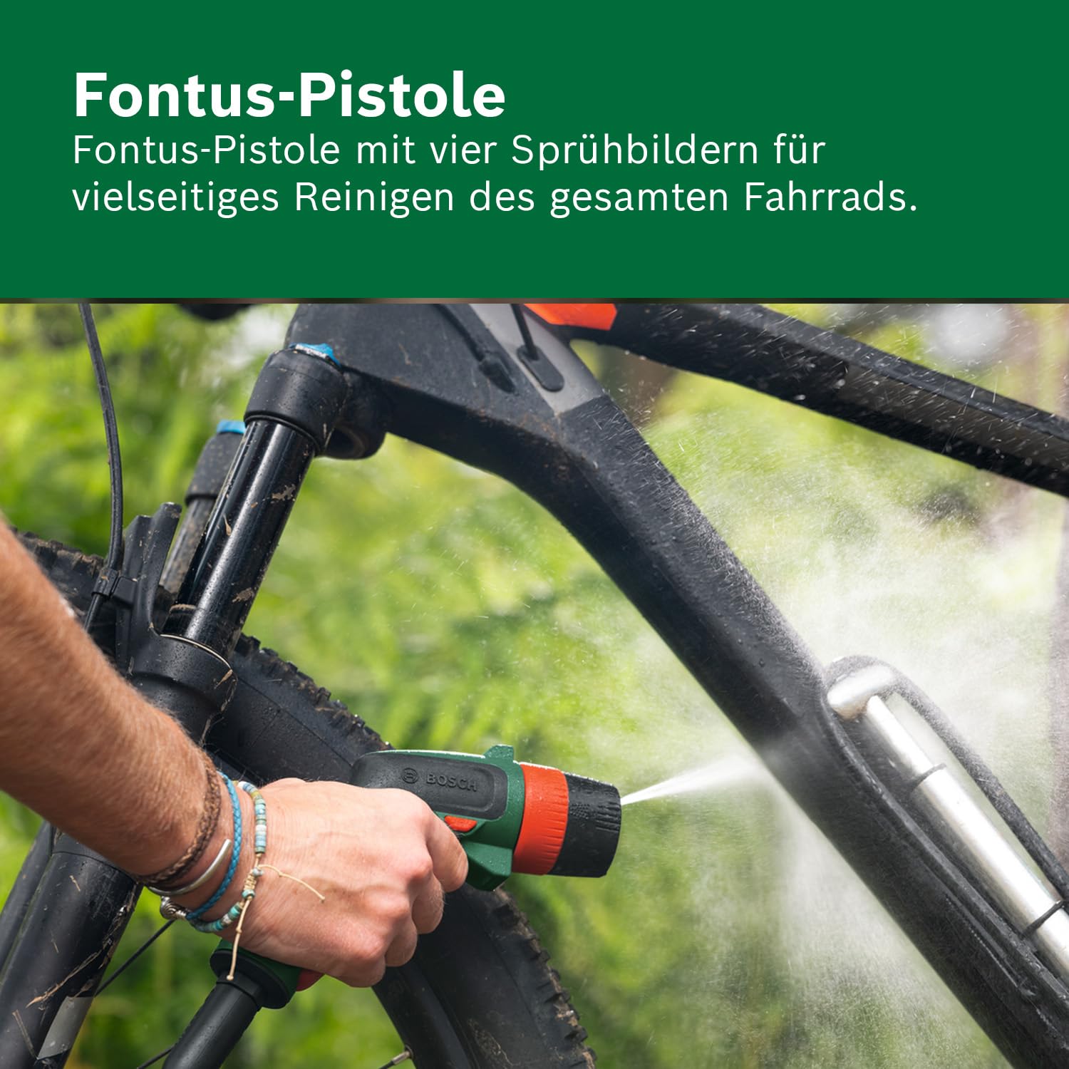 Bosch Akku-Druckreiniger Fontus 18V-6 für Fahrräder (mobil, mini, 6-Liter-Wassertank, 8 Druckstufen, Aufbewahrung für Schlauch und Pistole, inkl. 1 x 2,0 Ah 18V Akku und Ladegerät)