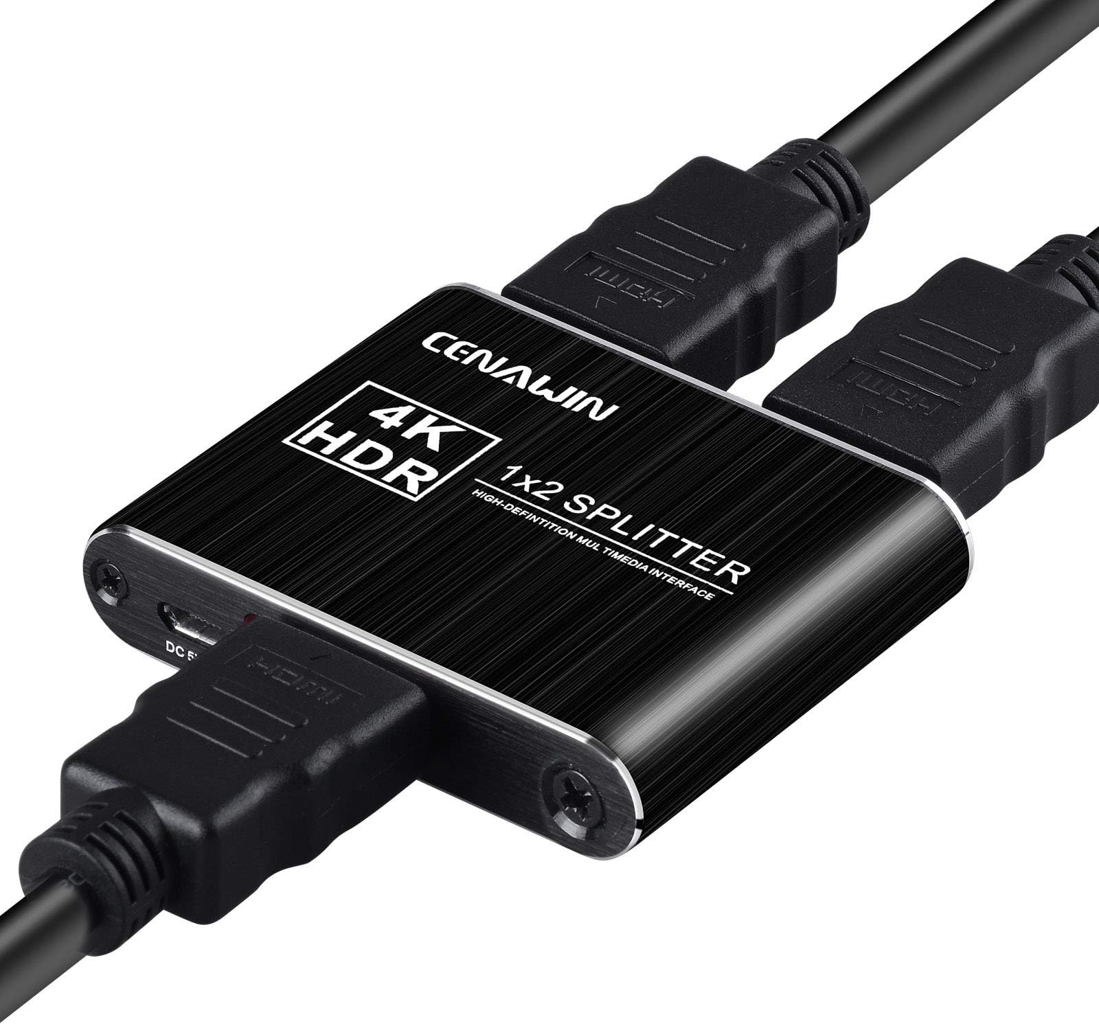 1X2 HDMI Splitter - Cenawin 4K 1 in 2 Out HDMI Powered Splitter Amplifier Signal Distributor Support 4K@30HZ 3D & 1080P for Roku 4/ TV/Ultra Projector/ PS3/4/ Monitor