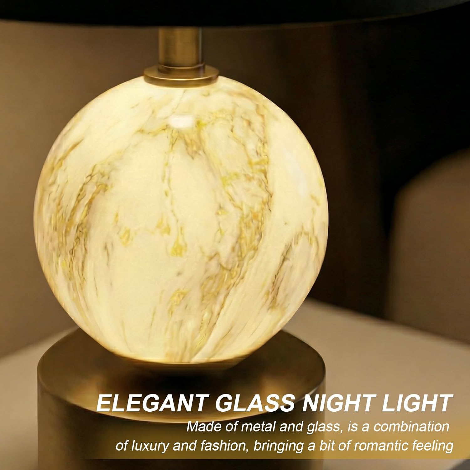 Oneach 20.5" Small Bedside Table Lamps for Bedroom Nightstands, Gold Glass Modern Table Lamps Set of 2 with USB A+C Charging Port, Night Light, Luxury Lamps for Living Room End Table(Bulbs Included)