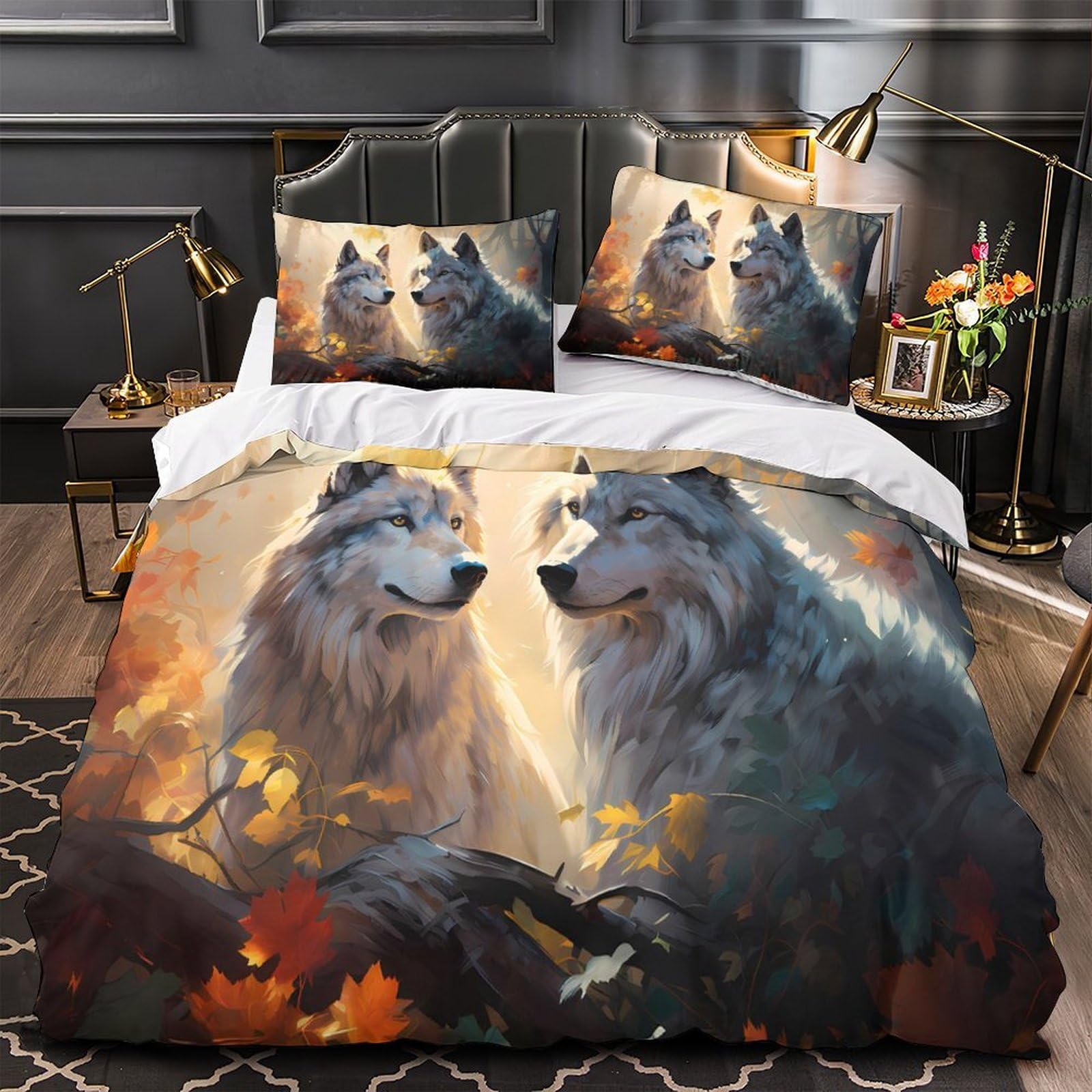 Housse de Couette Loup Hypoallergénique et Douce pour Lit King Size