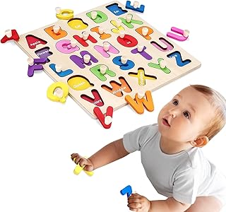 Wooden Alphabet Puzzle for Toddler Montessori Educational Learning Puzzle Toy ABC Letters Sorting Board Blocks Alphabet Toys for Kids Ages 3-5 Gift