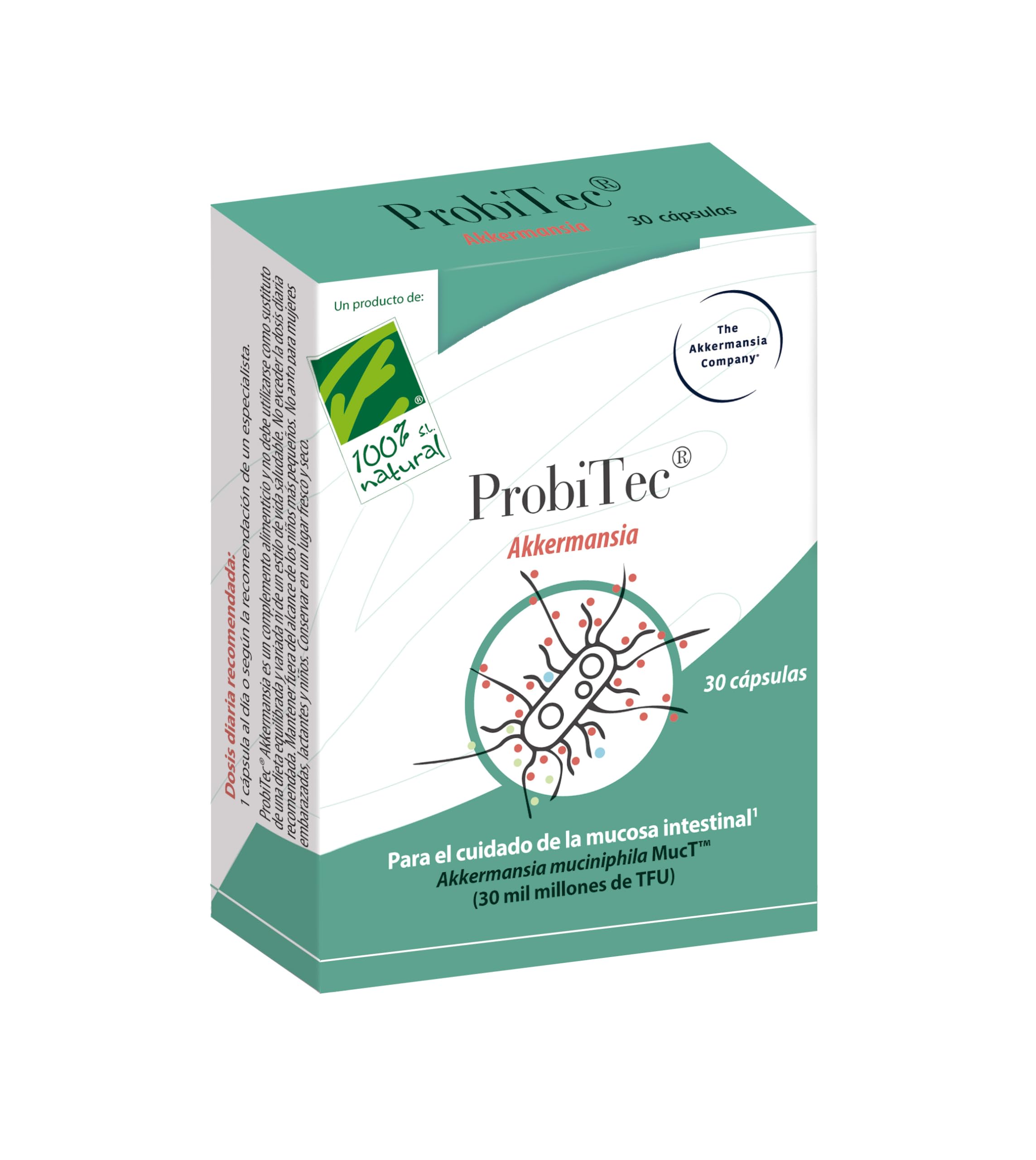 ProbiTec® Akkermansia Muciniphila - Postbiótico 30 mil Millones TFU por Cápsula - Apoyo a la Barrera y Mucosa Intestinal - Favorece Equilibrio Digestivo - Alta Concentración - 30 Caps. - 100% Natural