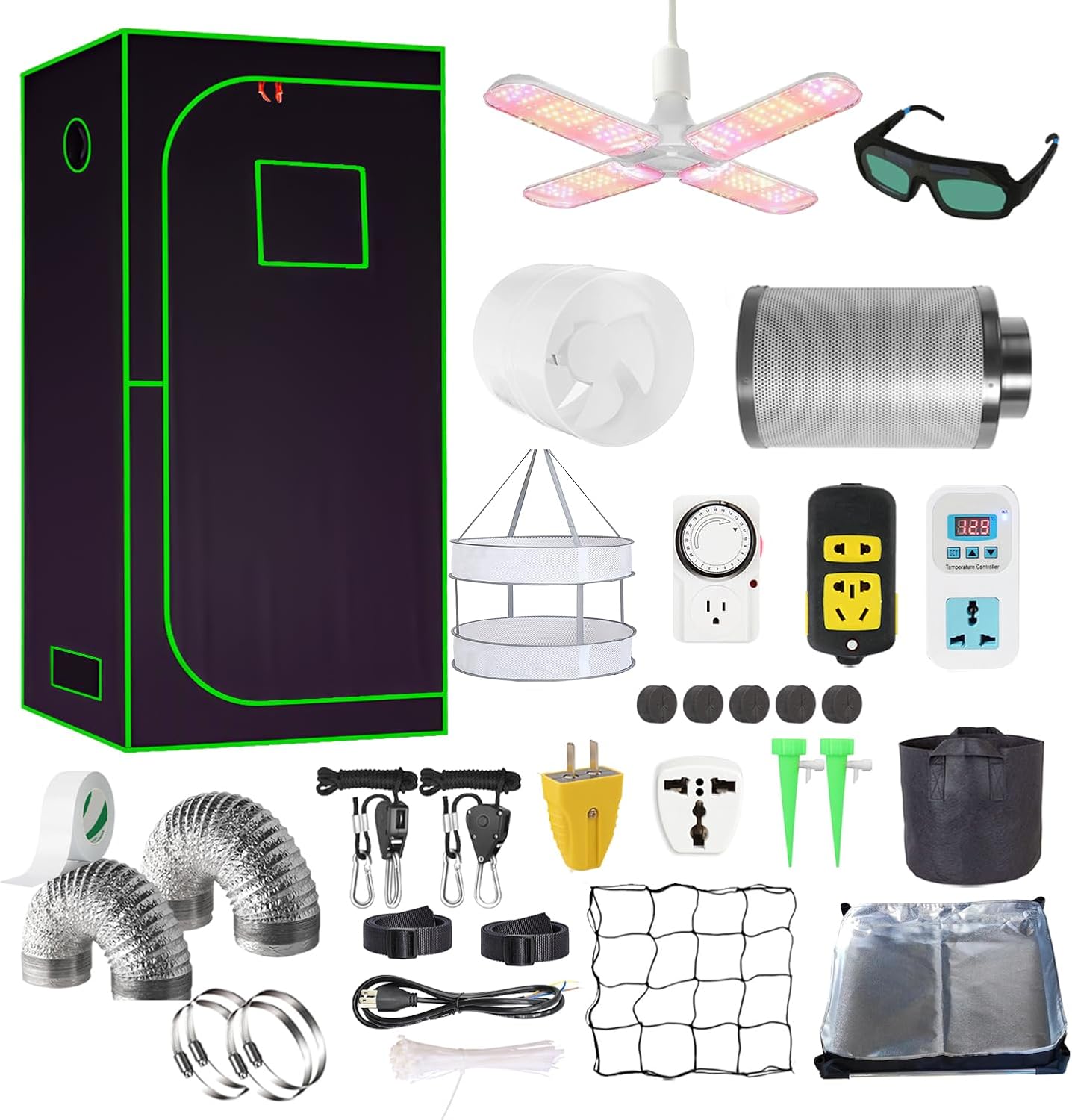 2x2ft Grow Tent Kit, Complete High Reflective Mylar Indoor Grow Tent + LED Grow Light Combo Hydroponics Indoor Plant Growing Tent System with Carbon Filter (24"x24"x55")