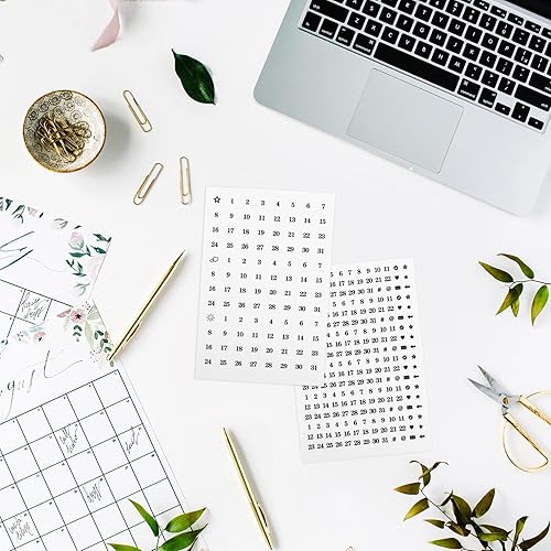 Miniatura 5 de 12 hojas de calcomanías pequeñas de números para calendario, incluye 4 números cuadrados pequeños y símbolos, 8 calcomanías redondas de fecha con