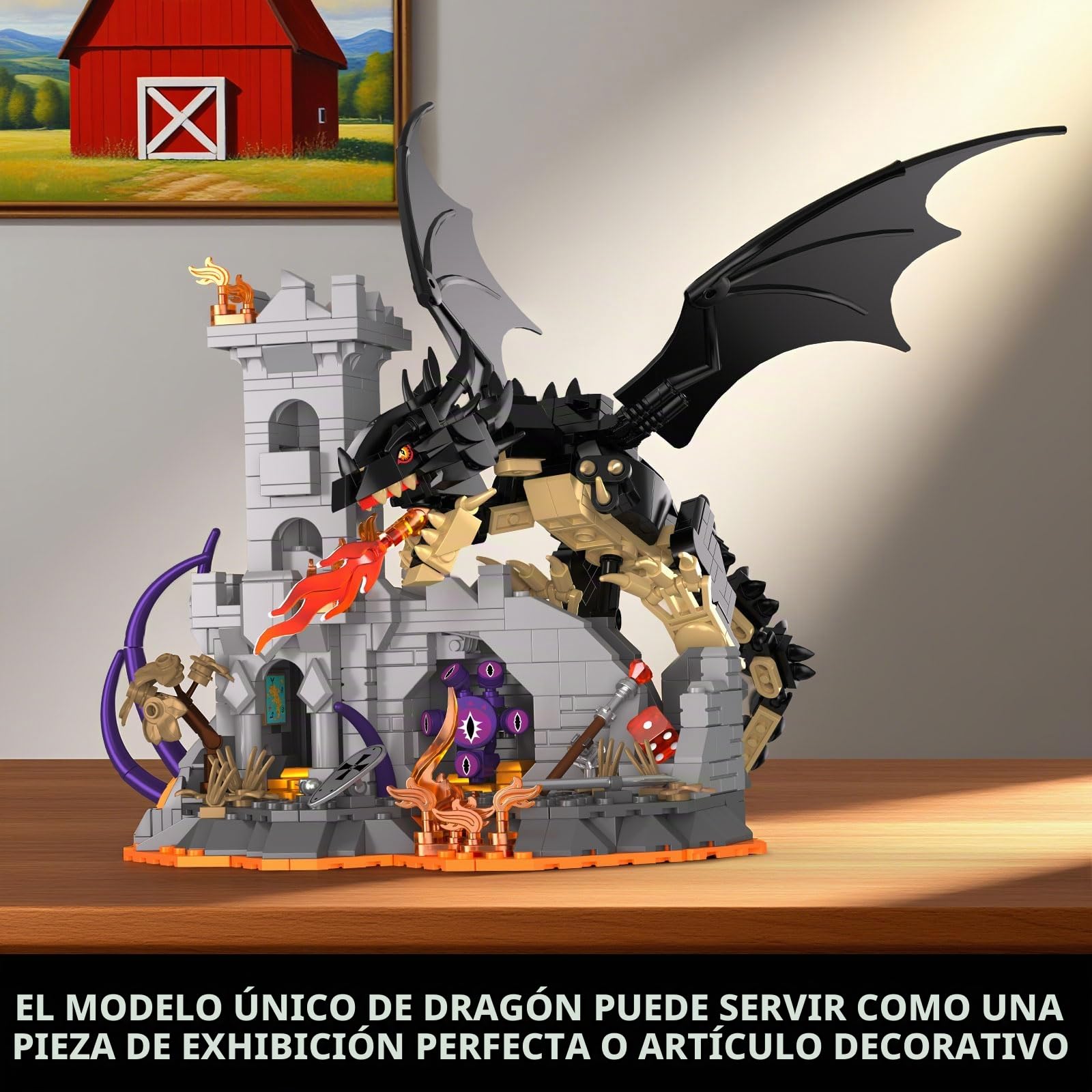 Juego de construcción del castillo Dragonfire, kit de modelo de fortaleza medieval, juego de bloques de construcción Fire Dragon para adultos y niños, decoración para la oficina en casa (919 piezas)