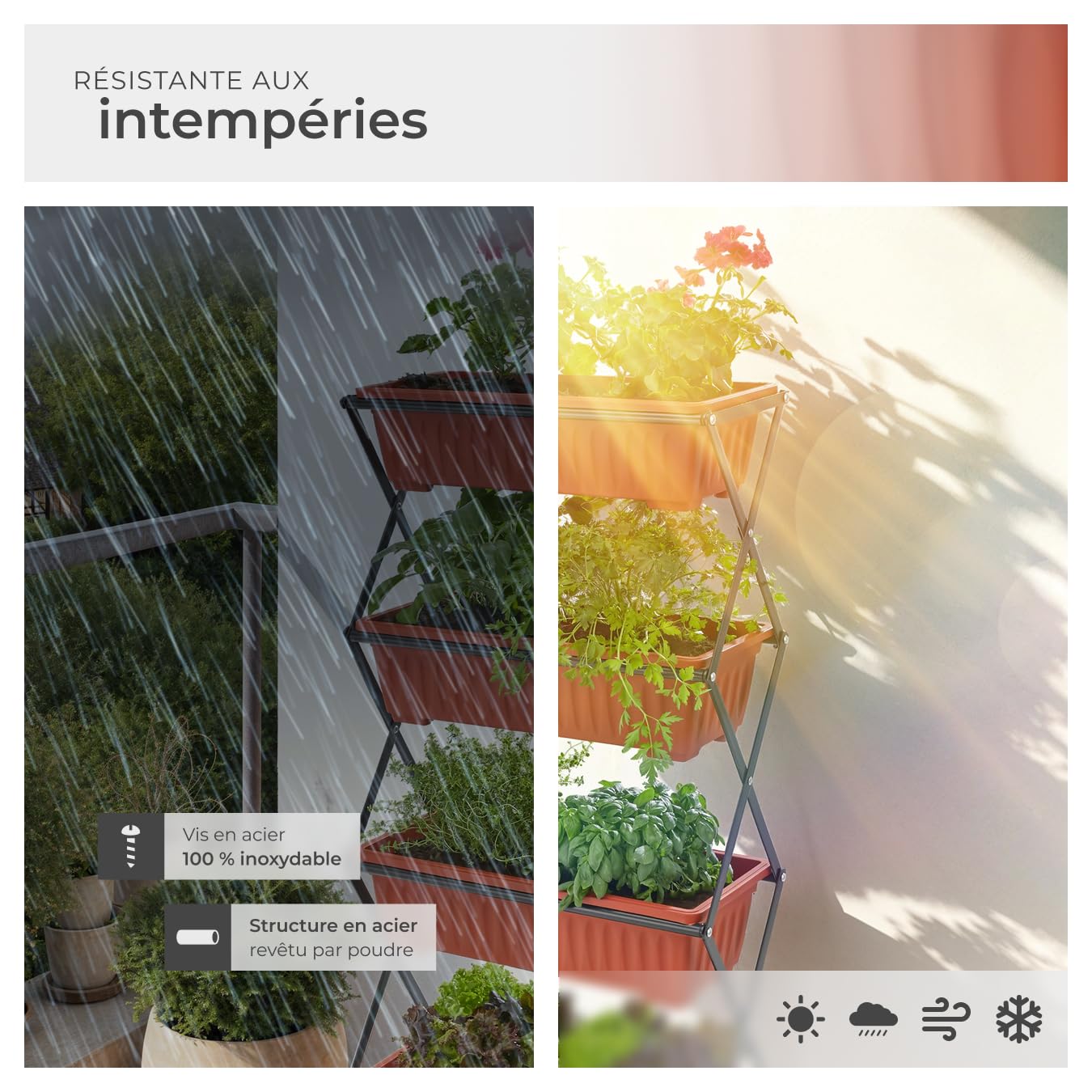 tectake® Potager de Jardin surélevé Jardinière Verticale avec 4 Bacs à Fleurs Culture en Hauteur Châssis Robuste Pliable Intérieur Extérieur Bac à semis 52x21x127 cm Jardin Terrasse Balcon