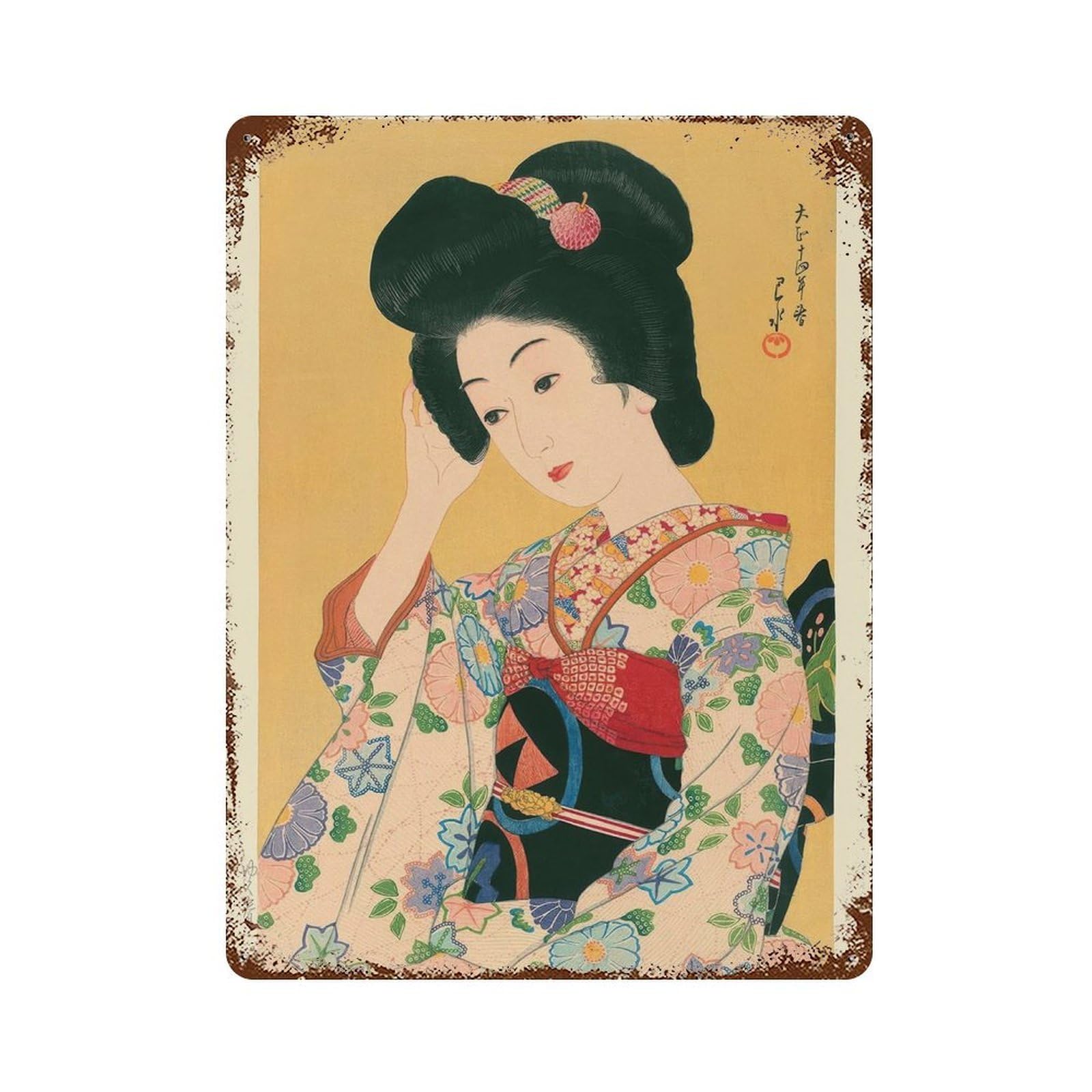 xiaoxiaoshen Japanese Geisha Woodblock Kawase Hasui Painting Wall Decor Art Metal Tin Poster Modern Home Decor Art Home Bar Shop Decorations Vintage Sign 40x30cm