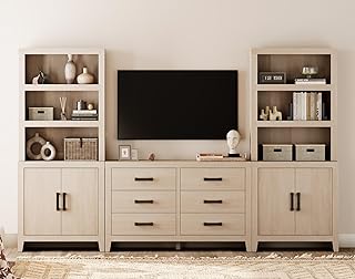 WAMPAT Entertainment Center with Bookshelves, 4-Piece Modular TV Stand f...