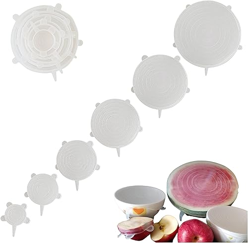 Tapas elásticas de silicona – 12 fundas reutilizables para alimentos – Tapas de silicona de varios tamaños para almacenamiento de alimentos – Apto