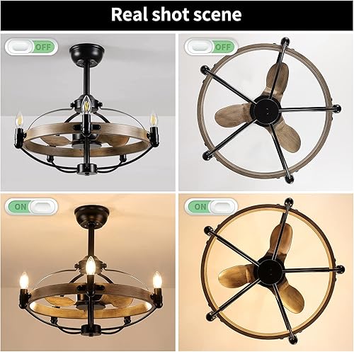 Miniatura 3 de SHIHOT Ventilador de techo enjaulado con luces y control remoto, ventilador de techo pequeño de granja de 23 pulgadas con luz, lámpara de araña