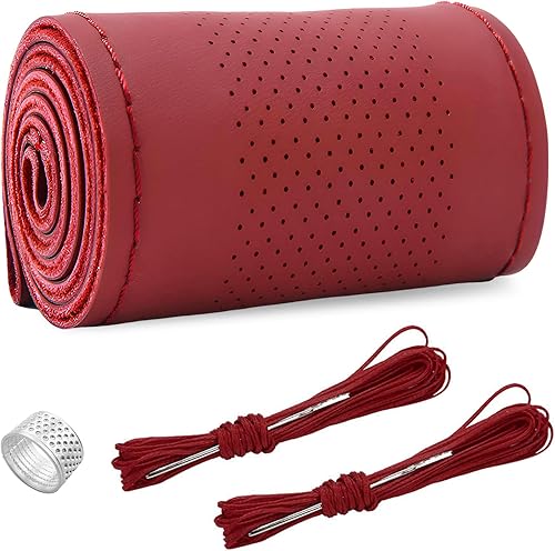 Vista 27 de Ziciner - Funda de cuero genuino para volante, transpirable, antideslizante, protector de volante para un diámetro máximo de 15 pulgadas, para coser