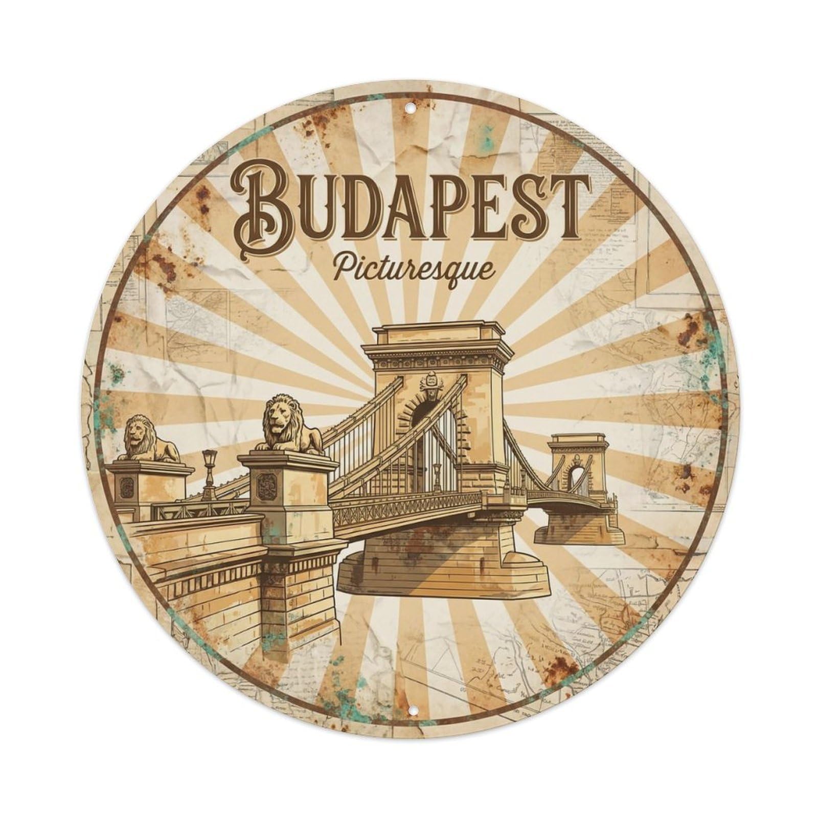 Vintage Travel Budapest Hungary Picturesque Vintage Metal Tin Sign Plaque