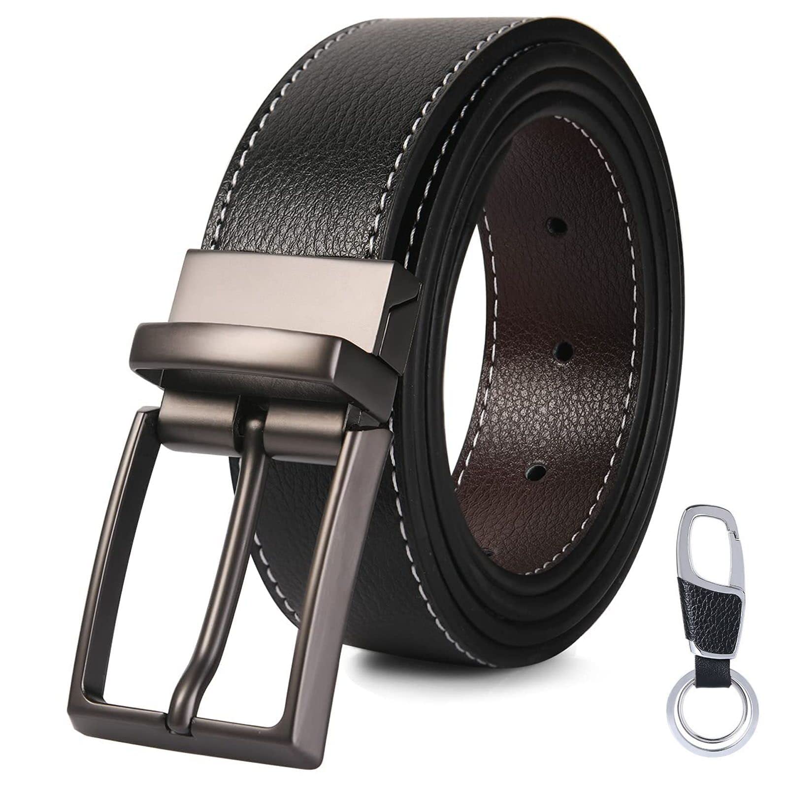 flintronic Cintura da Uomo in Pelle con Fibbia Automatica, Moda Cintura a Cricchetto 3.5cm * 130cm, con Portachiavi e Confezione Regalo