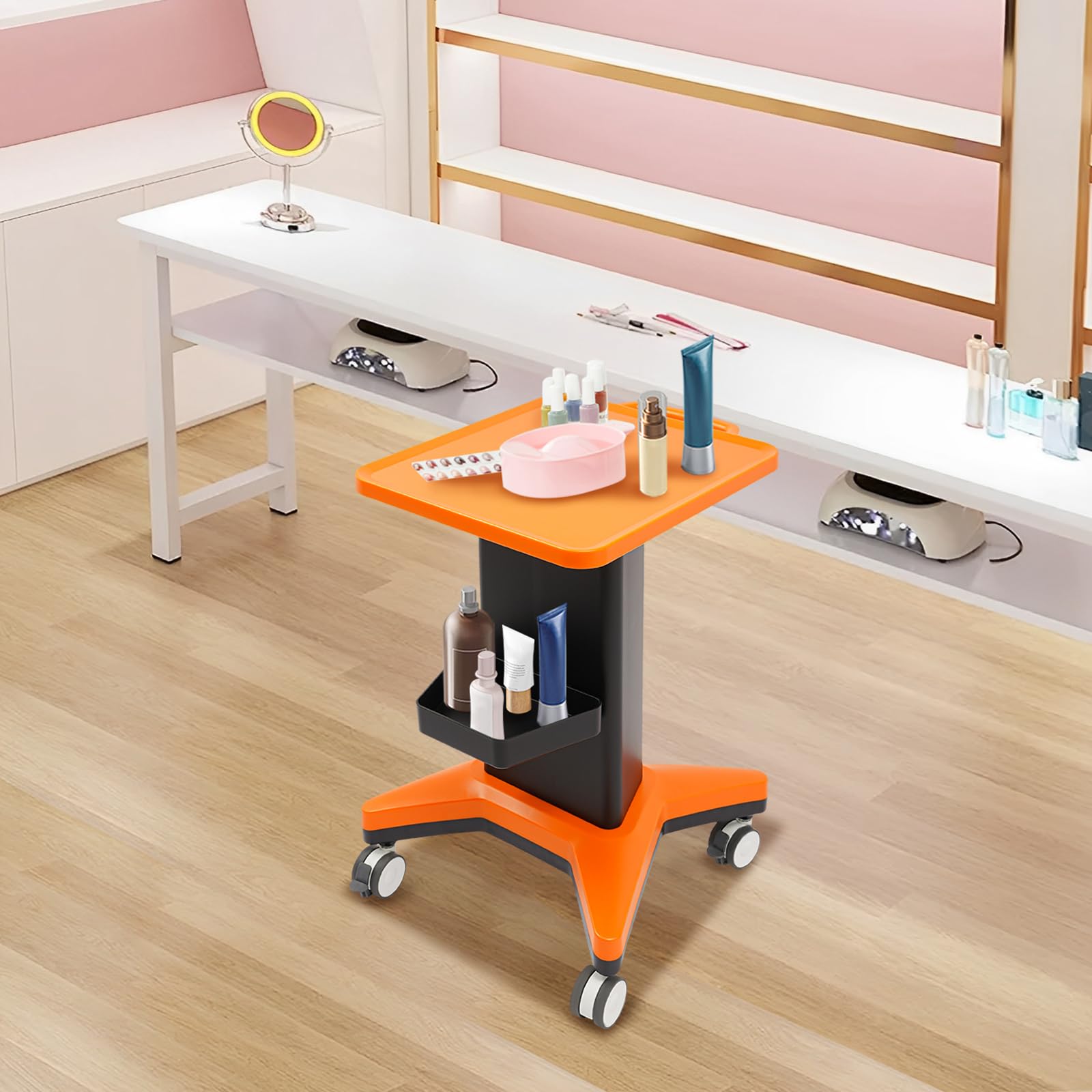 Schönheitswagen Mobiler medizinischer Geräte‑Wagen 60 kg Traglast ergonomischer Griff kompakt mit Seitenbox 4 Universal‑Rädern Arbeitsfläche leicht zu reinigen mit Bremsen für medizinische kosmetische