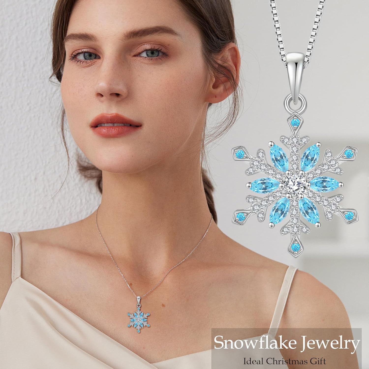 Snowflake Necklace for Women 925 Sterling Silver Frozen Pendant Christmas Jewelry Gifts - Image 2