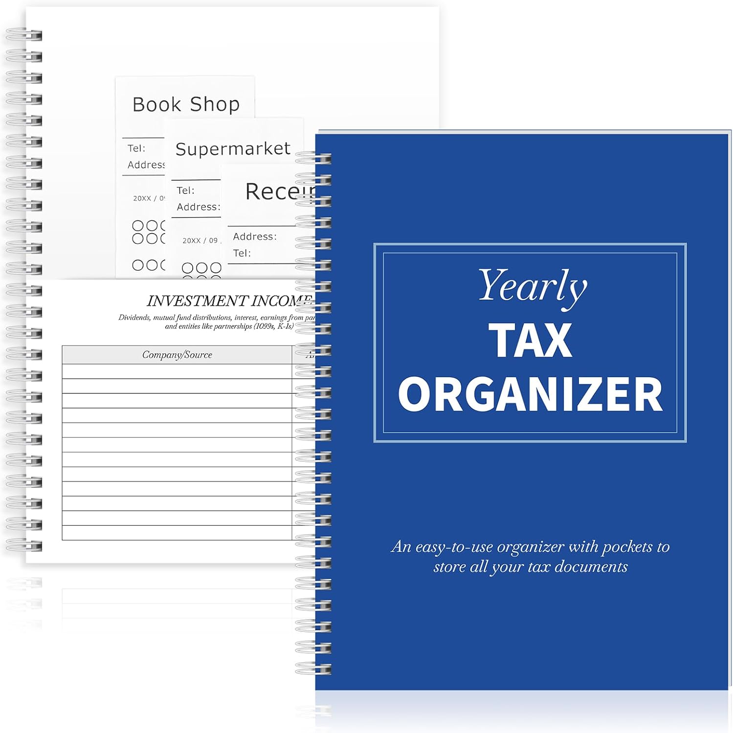 Faccito 2 Pack Yearly Tax Organizer 13" x 9.7" Tax Record Organizer with 12 Pockets Spiral Bound Income Folders Monthly Bill Receipt for Home Office Taxes