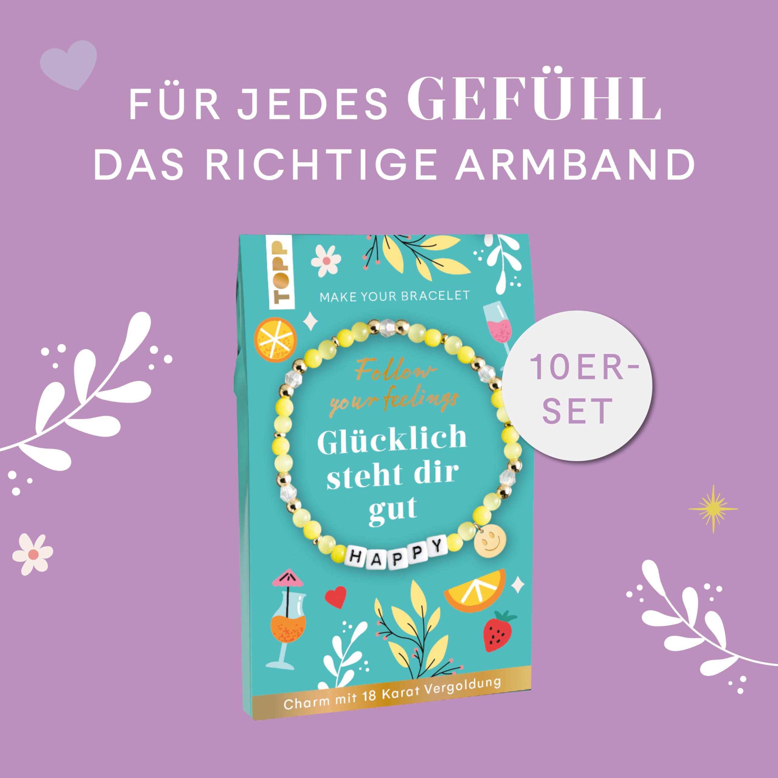 Follow your Feelings - Make your bracelet - Schmuckset Happy VE, 10 Ex.: Anleitung und Material für ein Armband. Mit gestalteter Geschenkkarte
